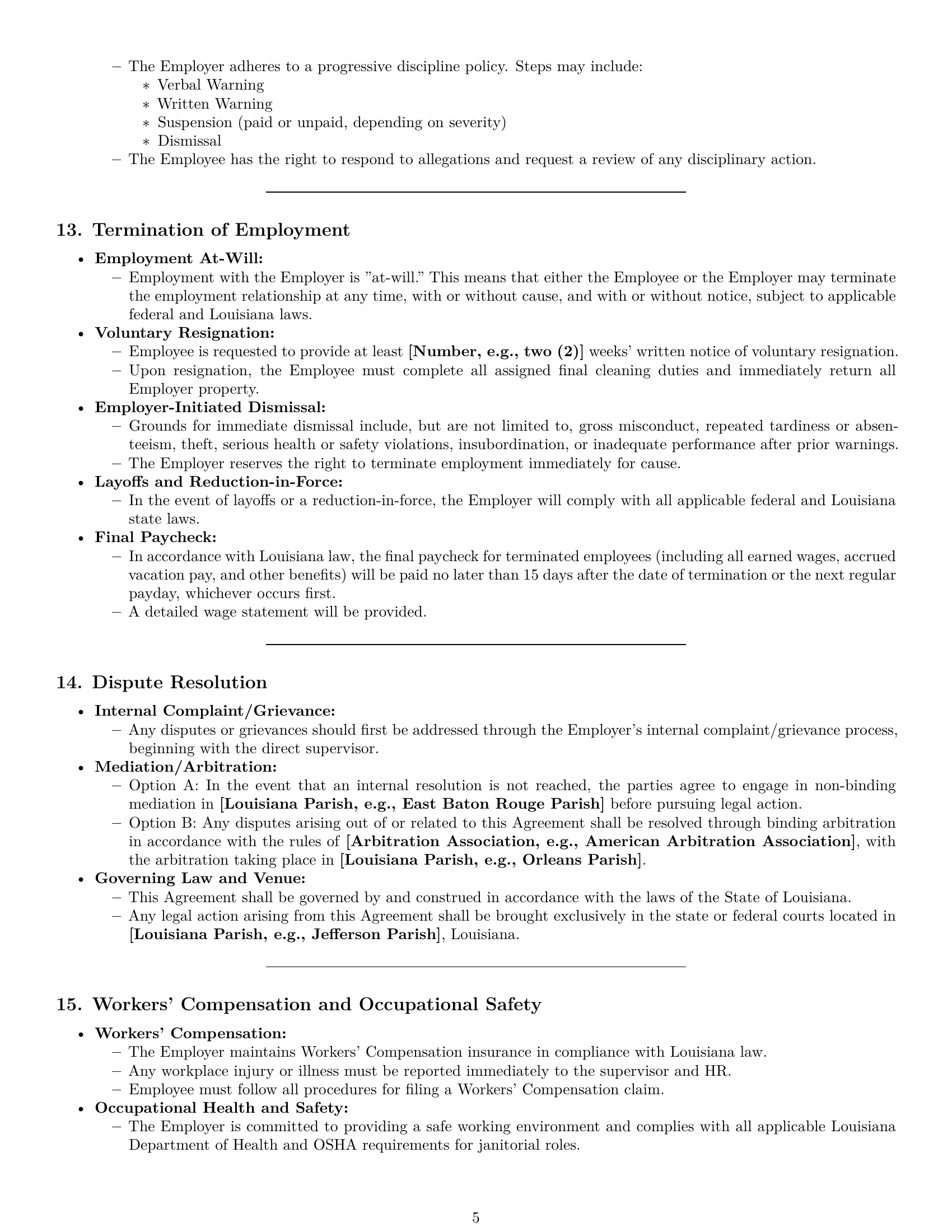 Preview page 5 of Pro Louisiana janitor employment contract template