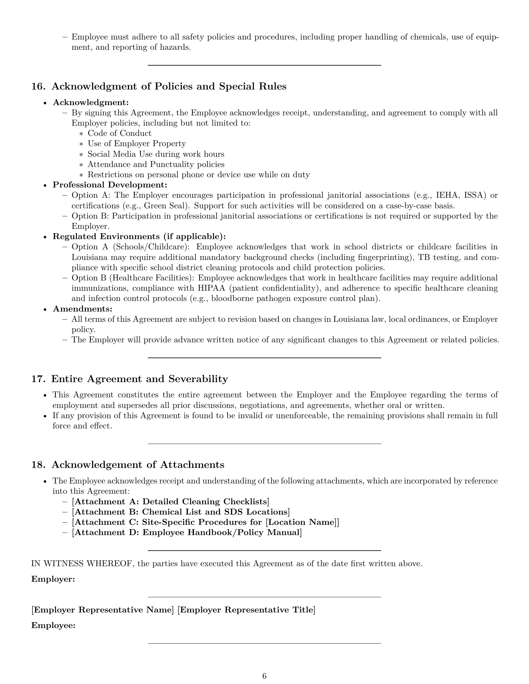 Preview page 6 of Pro Louisiana janitor employment contract template