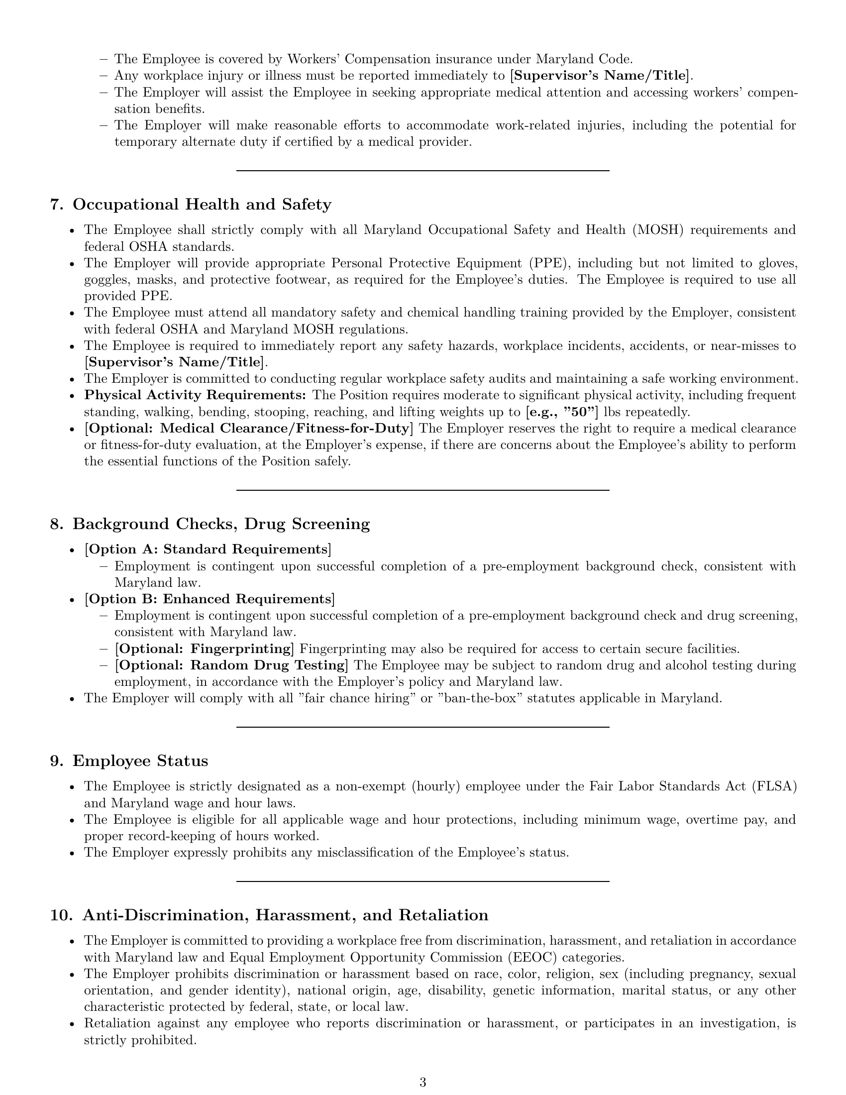 Preview page 3 of Pro Maryland janitor employment contract template