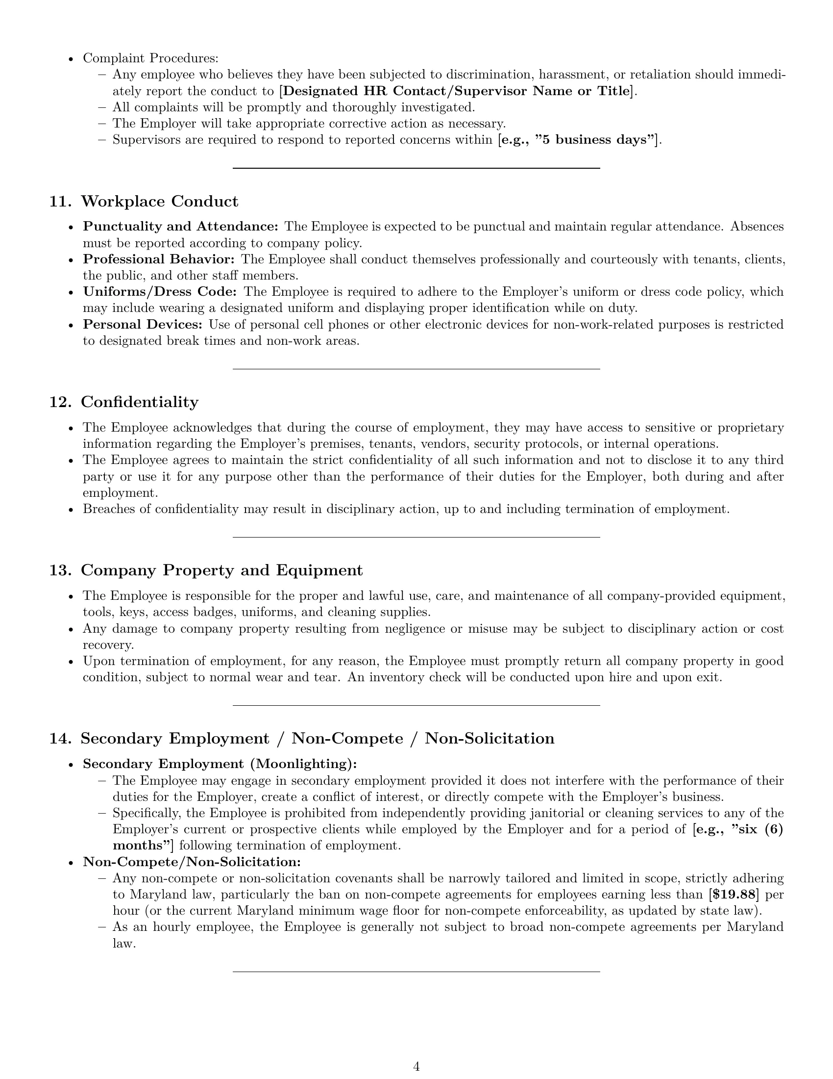 Preview page 4 of Pro Maryland janitor employment contract template