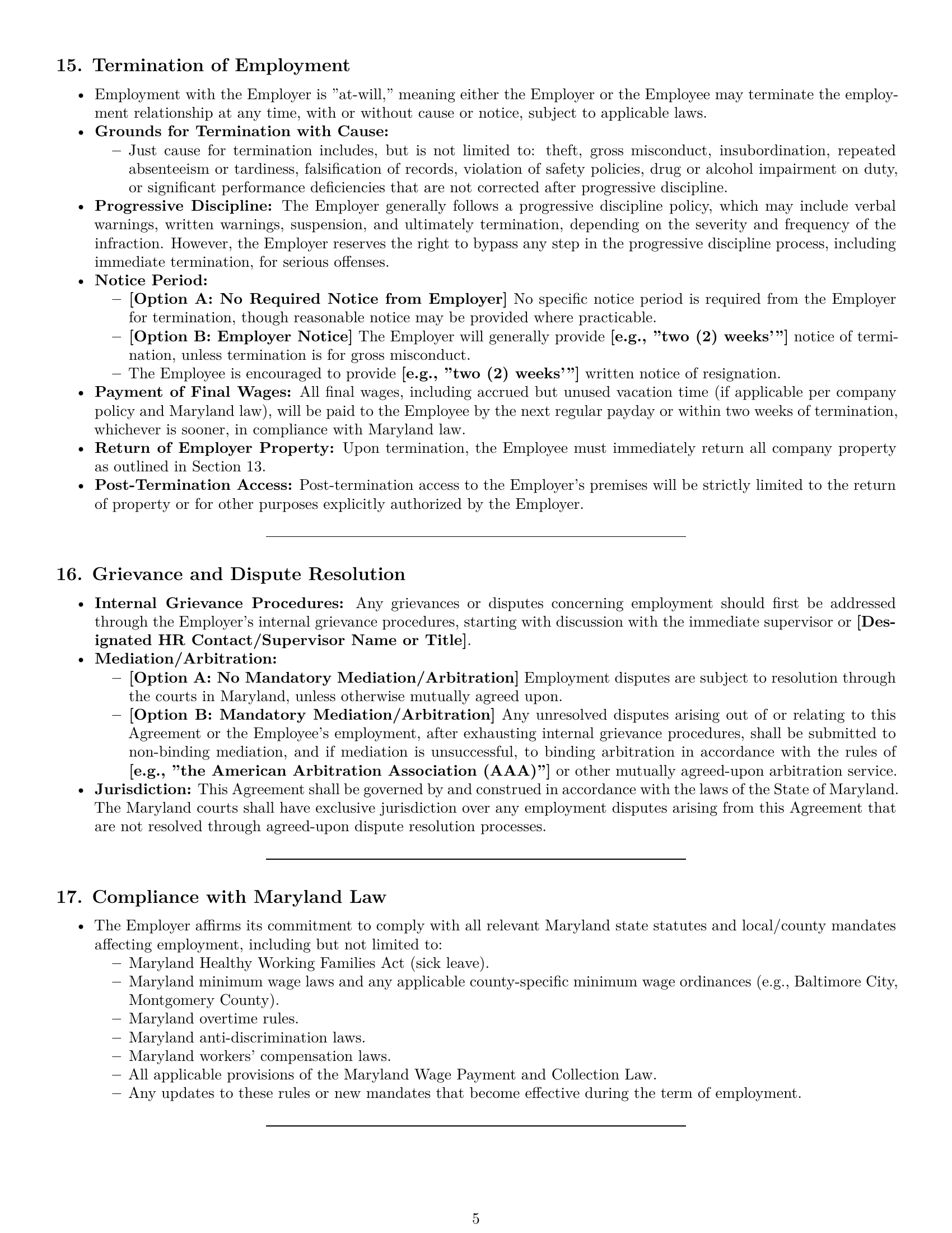 Preview page 5 of Pro Maryland janitor employment contract template