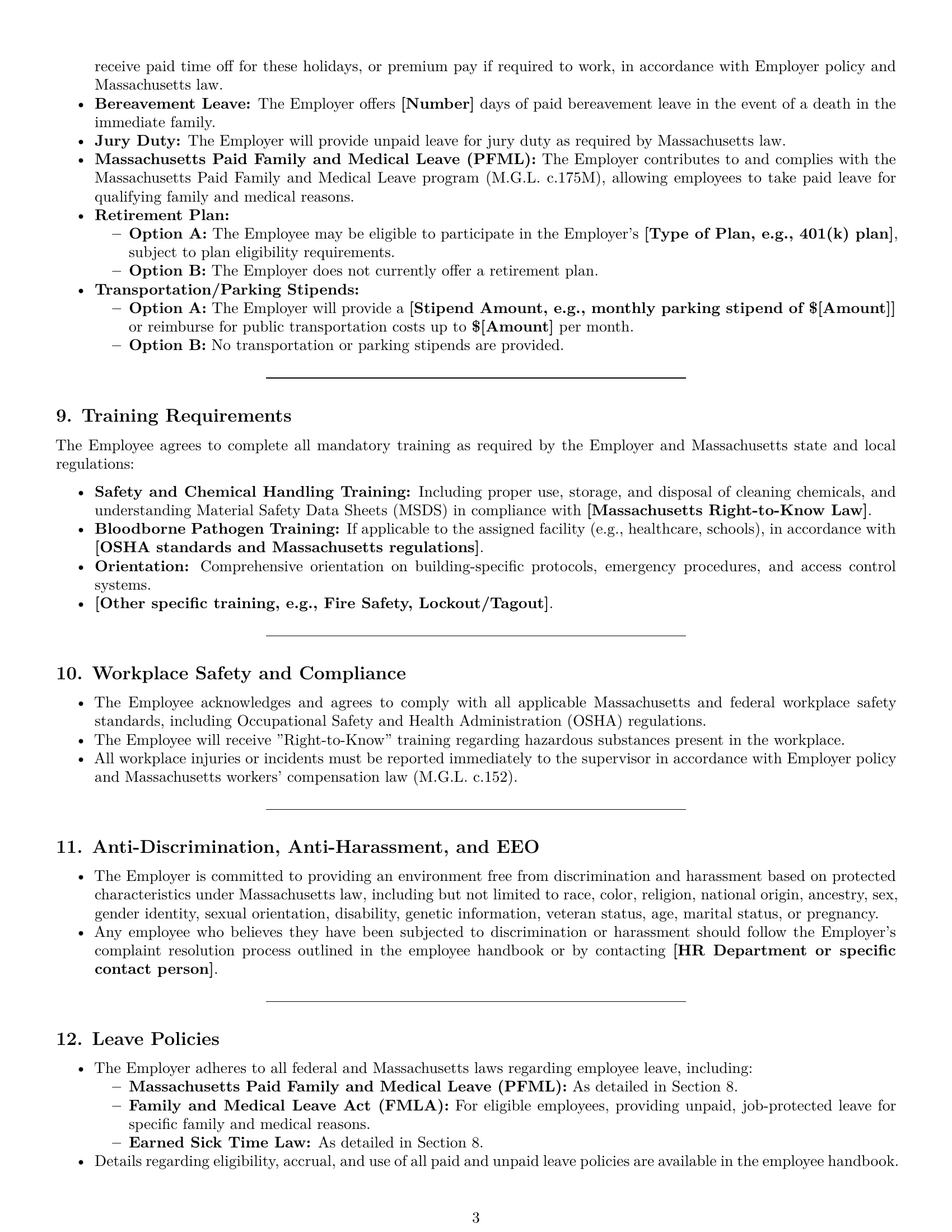Preview page 3 of Pro Massachusetts janitor employment contract template