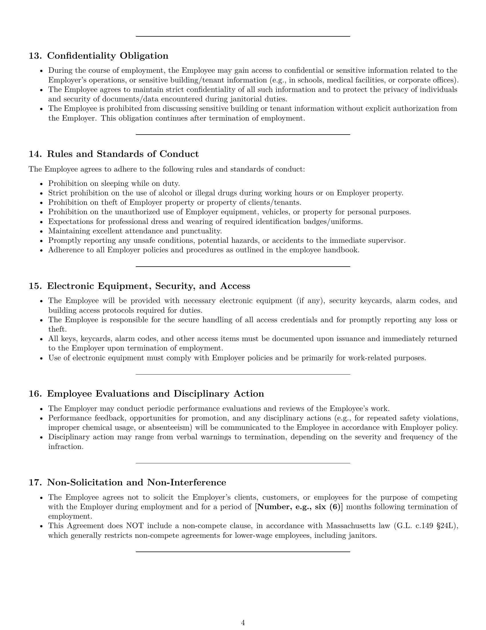 Preview page 4 of Pro Massachusetts janitor employment contract template