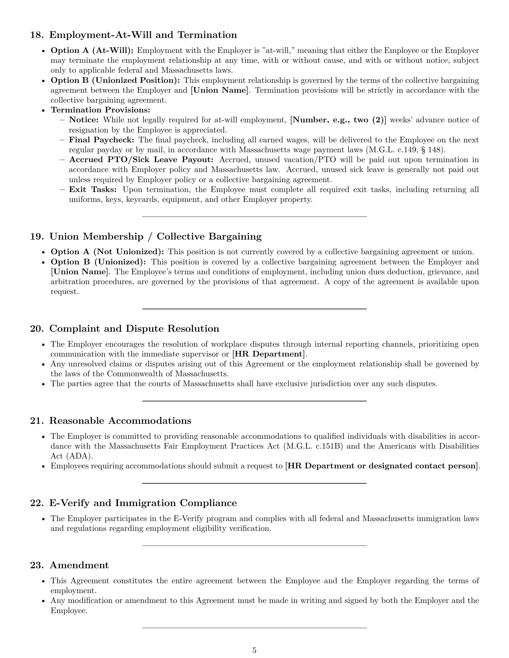 Preview page 5 of Pro Massachusetts janitor employment contract template