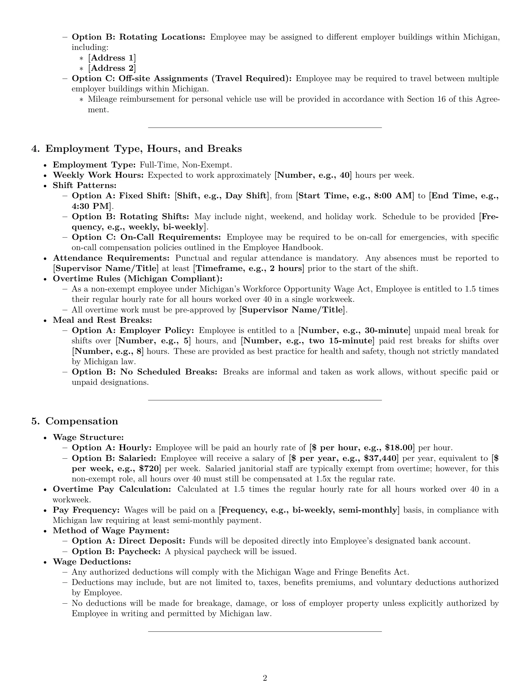 Preview page 2 of Pro Michigan janitor employment contract template