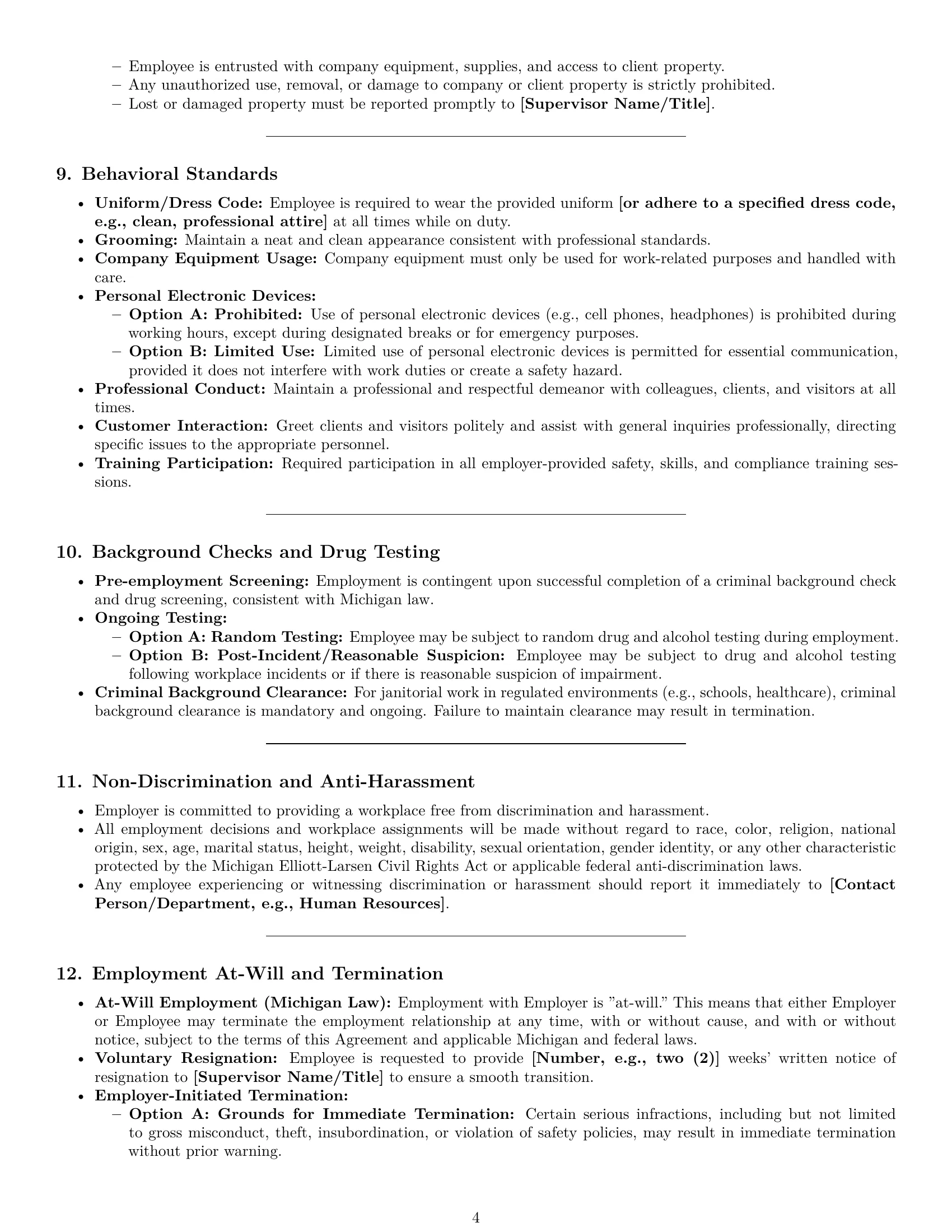 Preview page 4 of Pro Michigan janitor employment contract template
