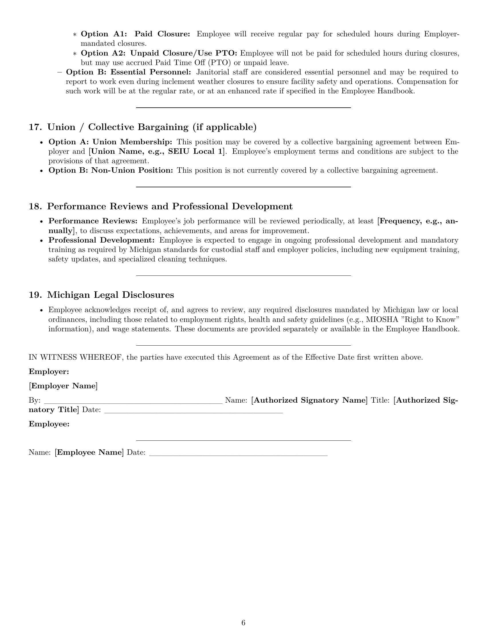 Preview page 6 of Pro Michigan janitor employment contract template