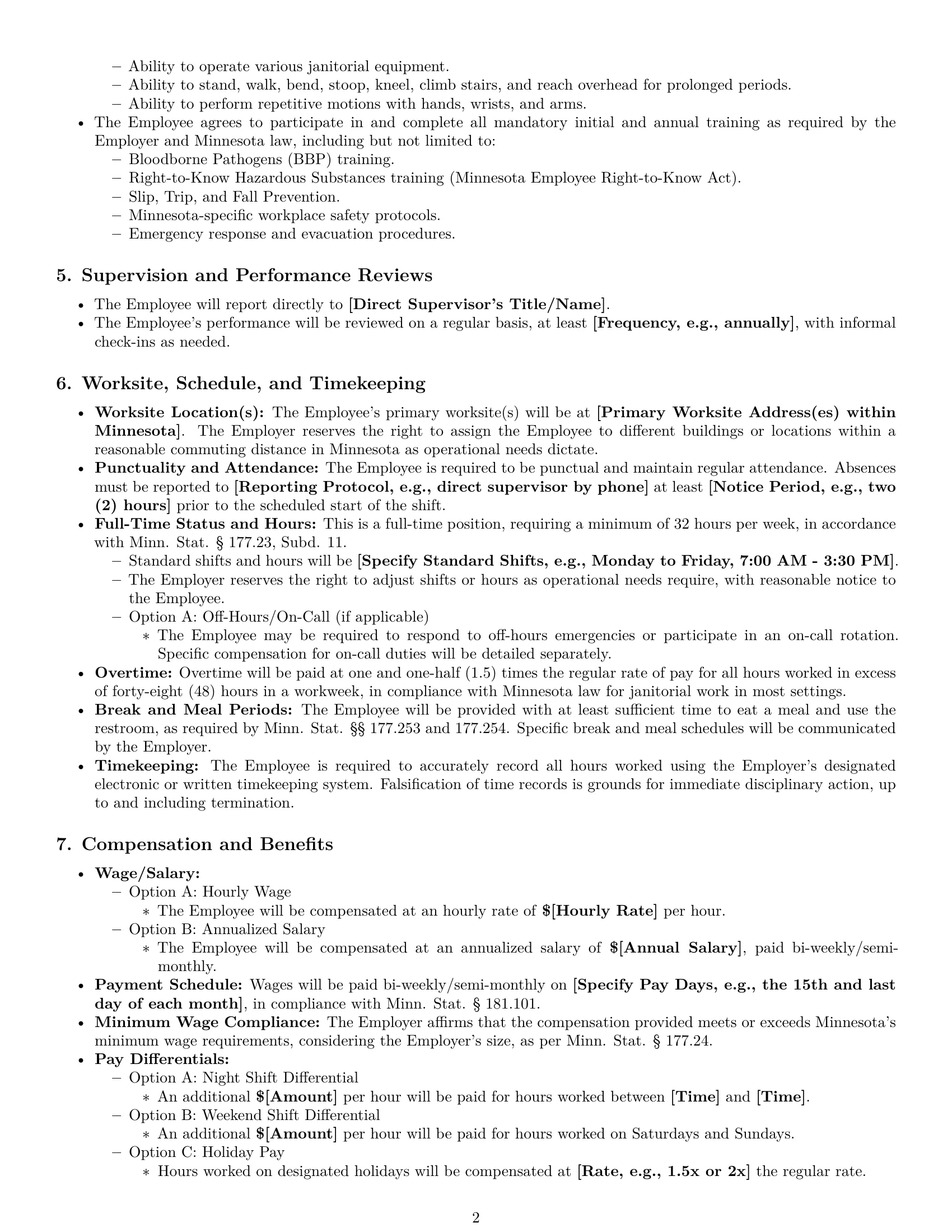 Preview page 2 of Pro Minnesota janitor employment contract template
