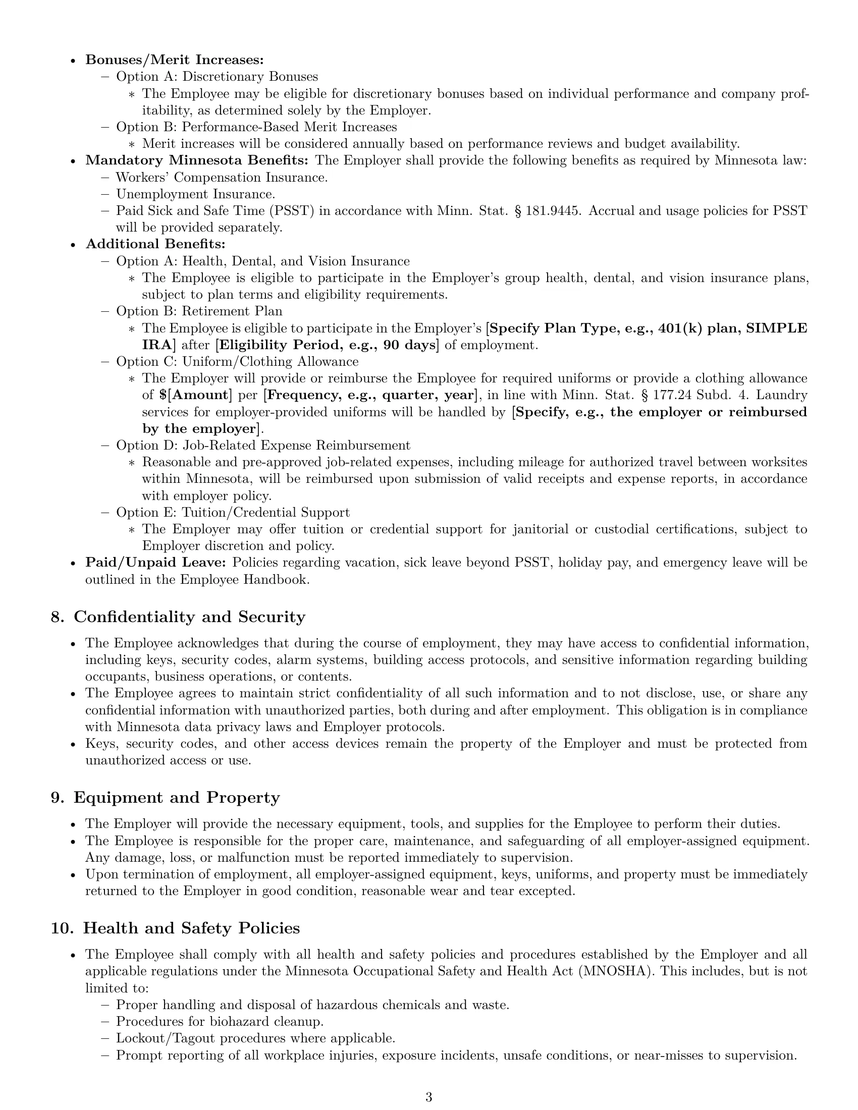 Preview page 3 of Pro Minnesota janitor employment contract template