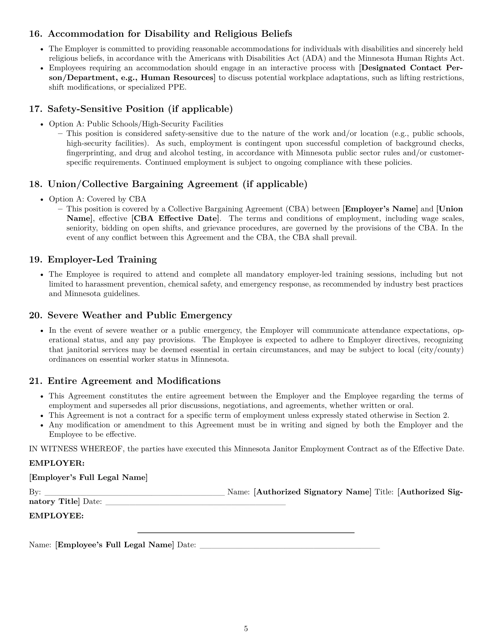 Preview page 5 of Pro Minnesota janitor employment contract template