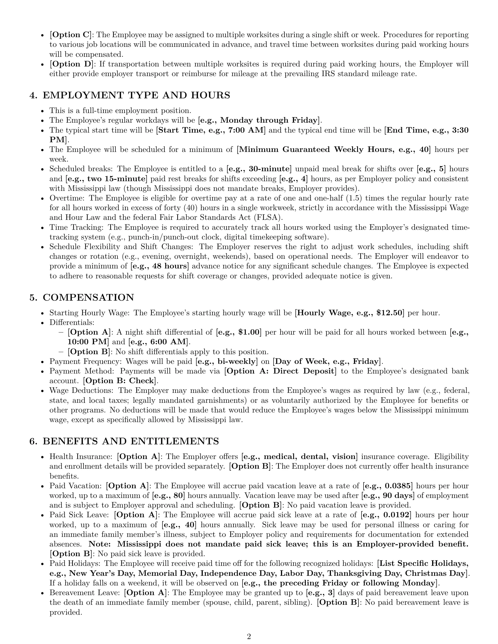 Preview page 2 of Pro Mississippi janitor employment contract template