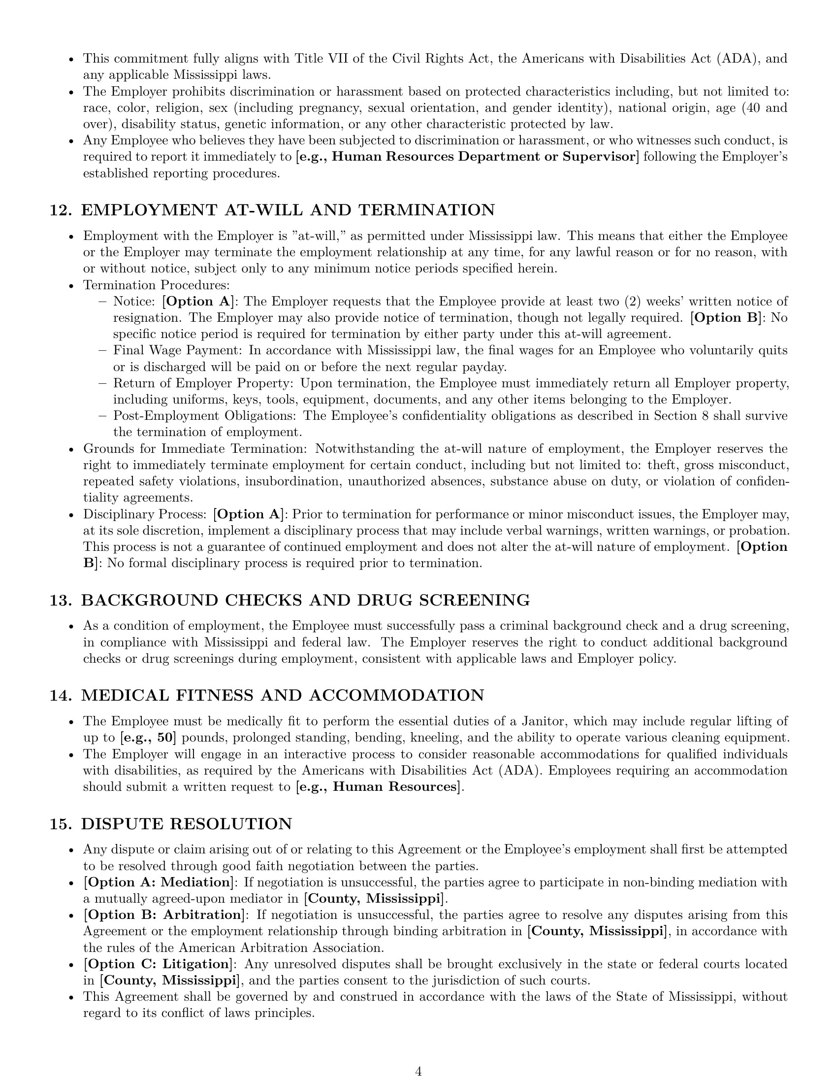 Preview page 4 of Pro Mississippi janitor employment contract template