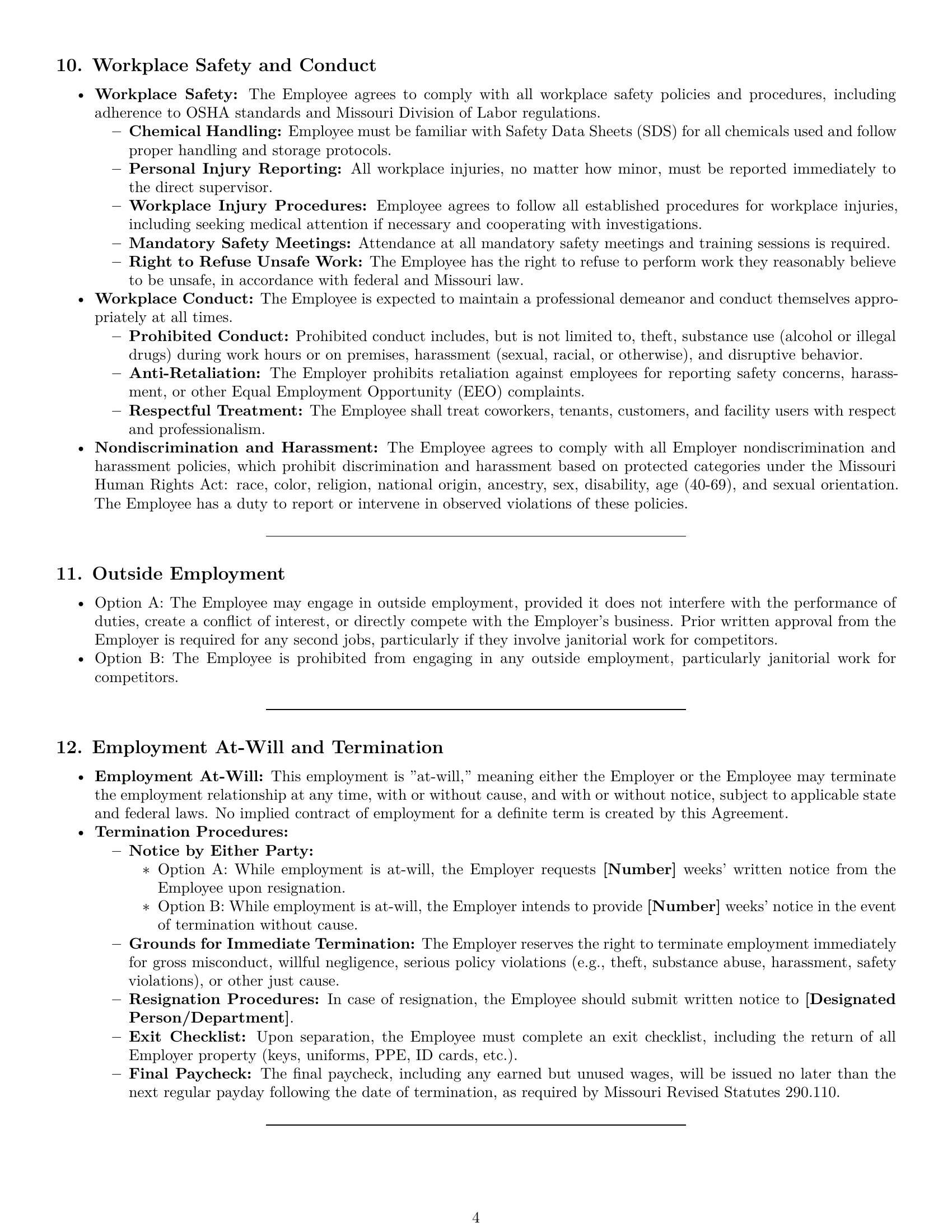 Preview page 4 of Pro Missouri janitor employment contract template