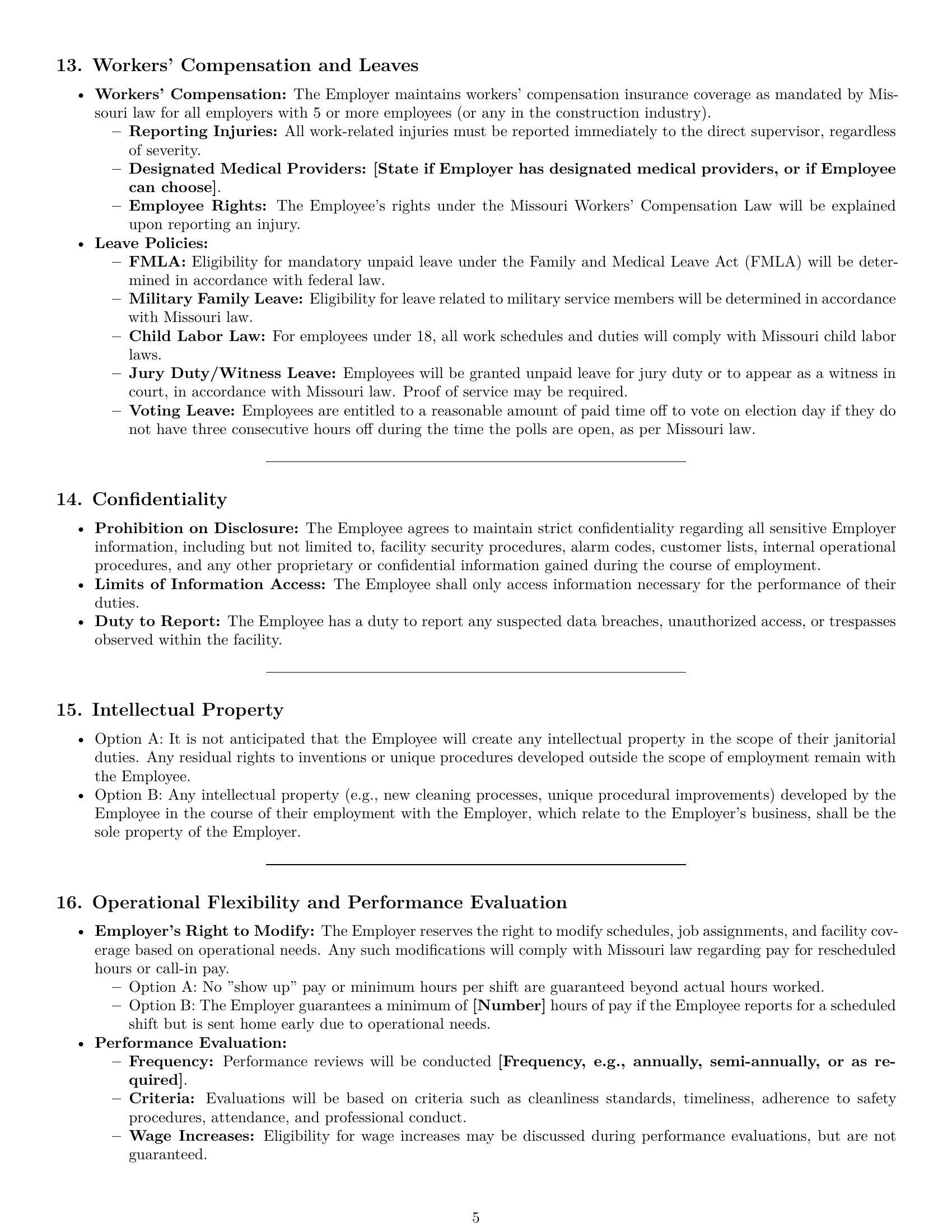 Preview page 5 of Pro Missouri janitor employment contract template