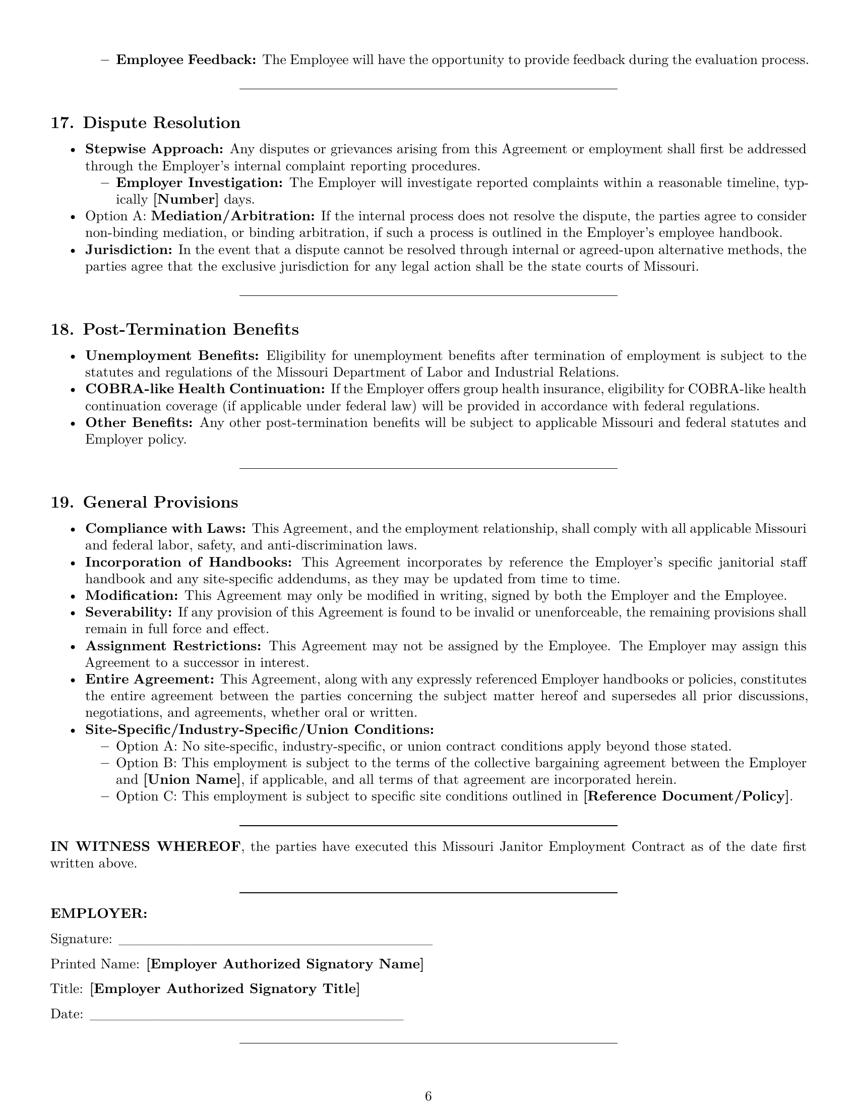 Preview page 6 of Pro Missouri janitor employment contract template