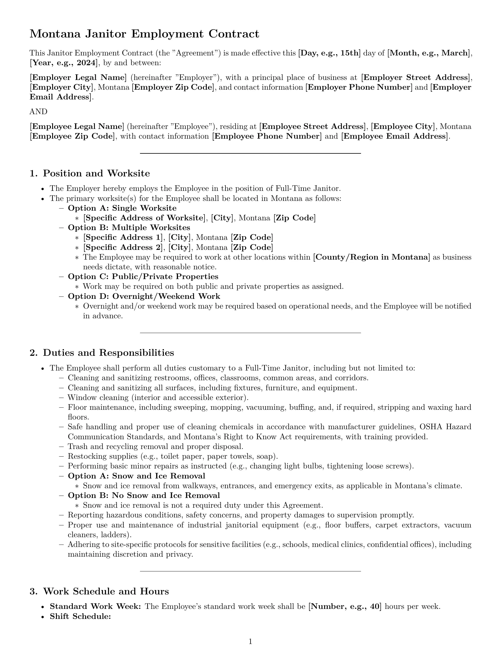 Preview page 1 of Pro Montana janitor employment contract template