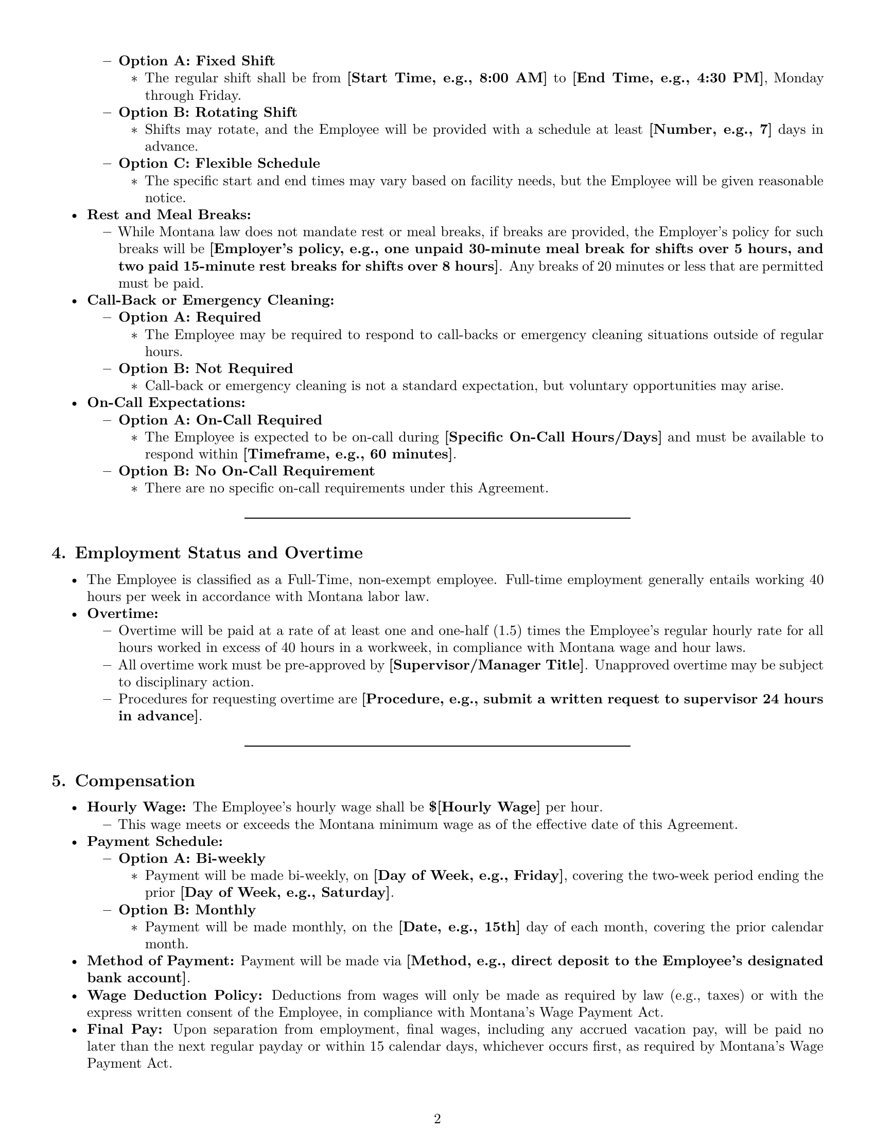 Preview page 2 of Pro Montana janitor employment contract template