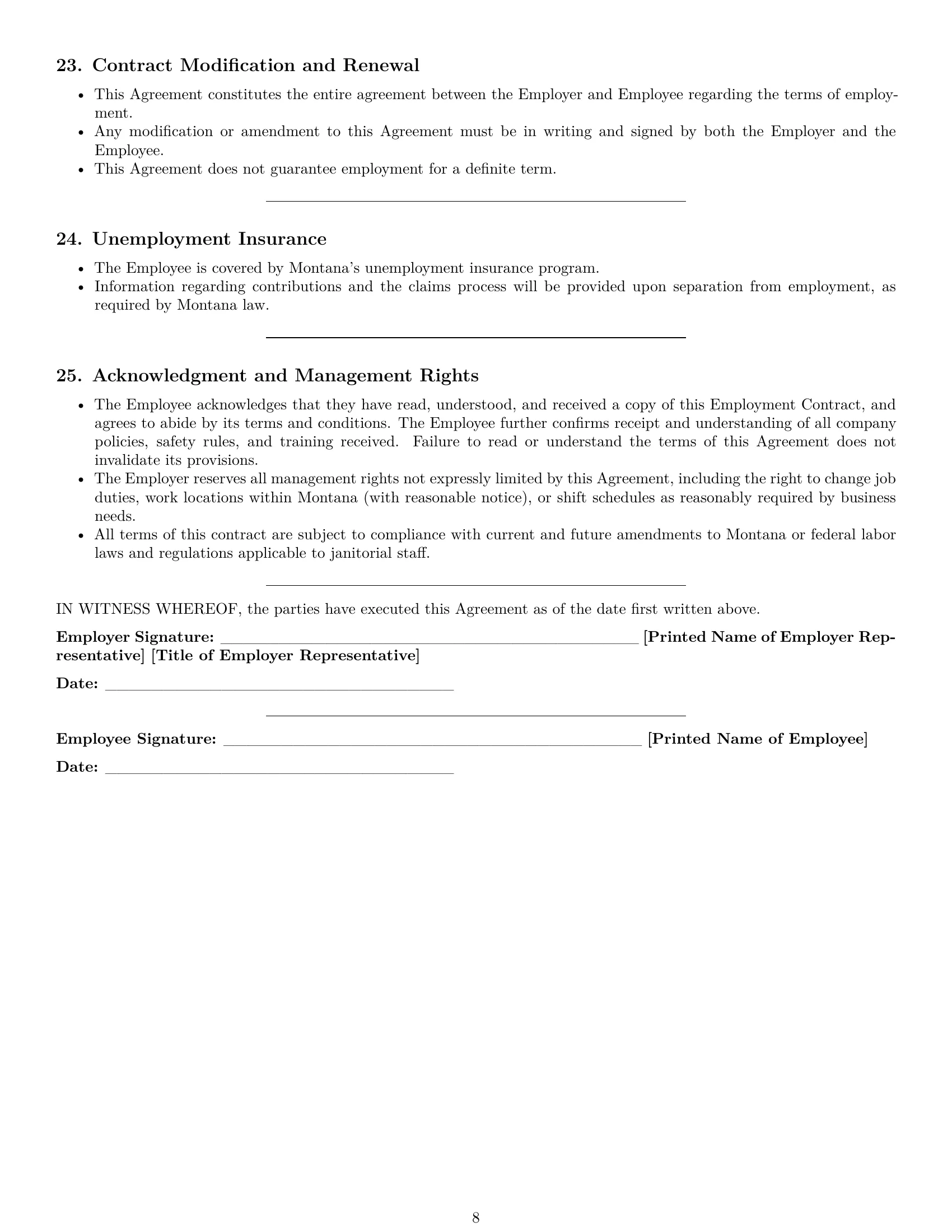 Preview page 8 of Pro Montana janitor employment contract template
