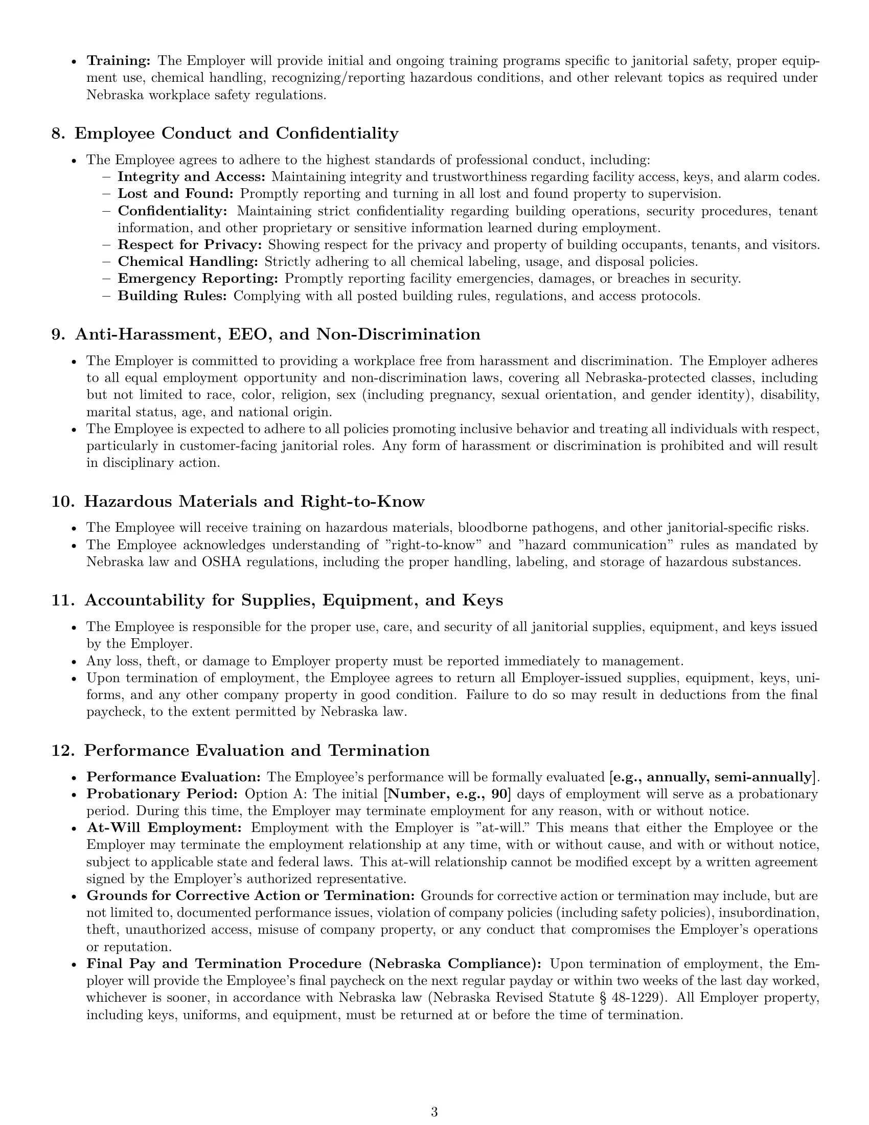 Preview page 3 of Pro Nebraska janitor employment contract template