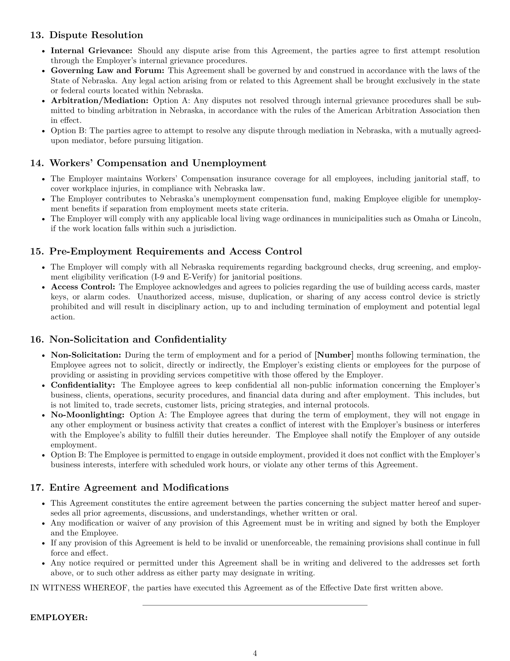 Preview page 4 of Pro Nebraska janitor employment contract template