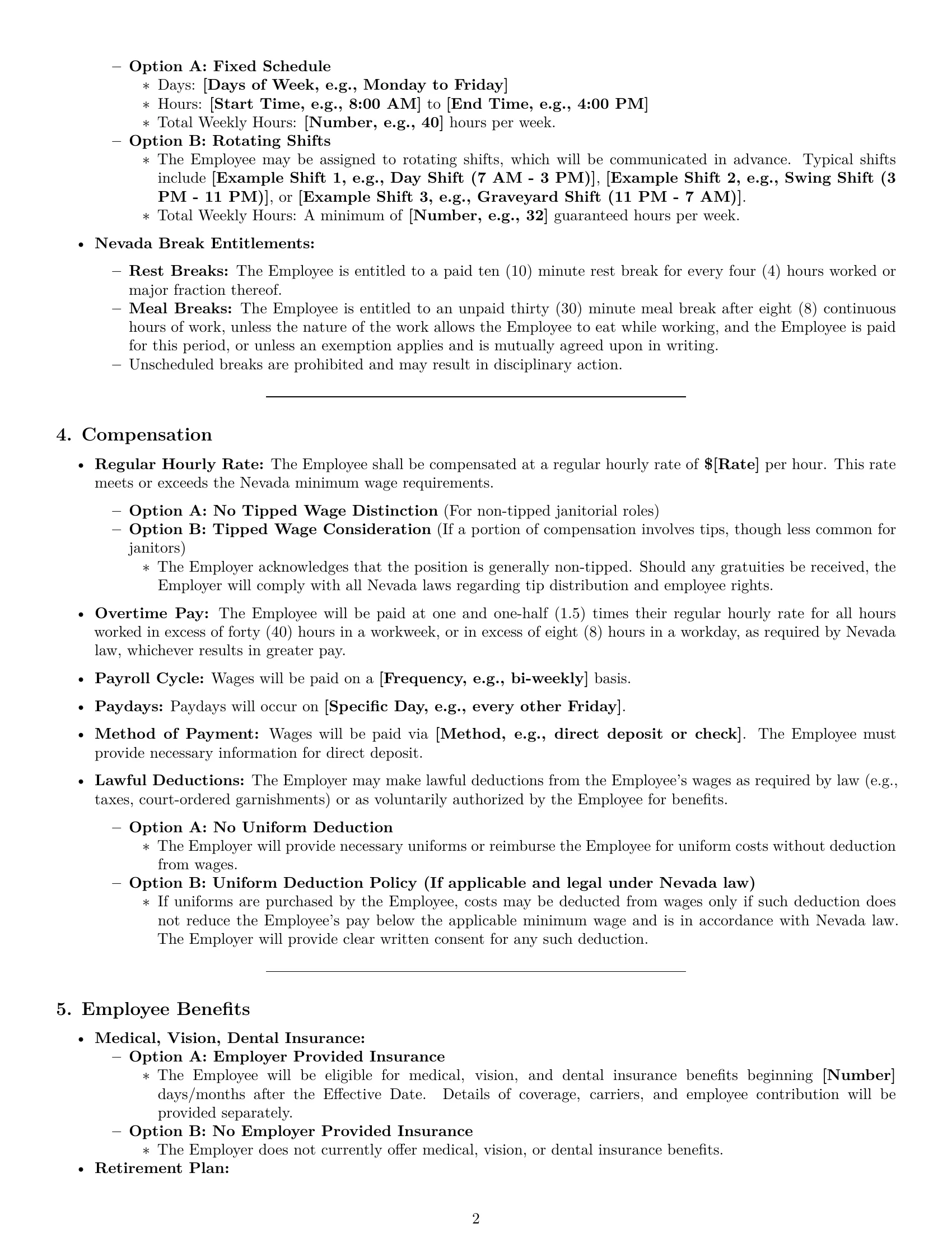 Preview page 2 of Pro Nevada janitor employment contract template