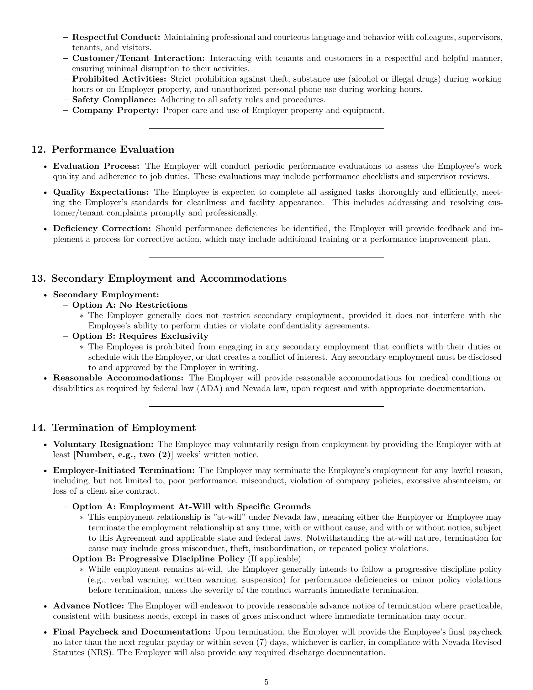 Preview page 5 of Pro Nevada janitor employment contract template