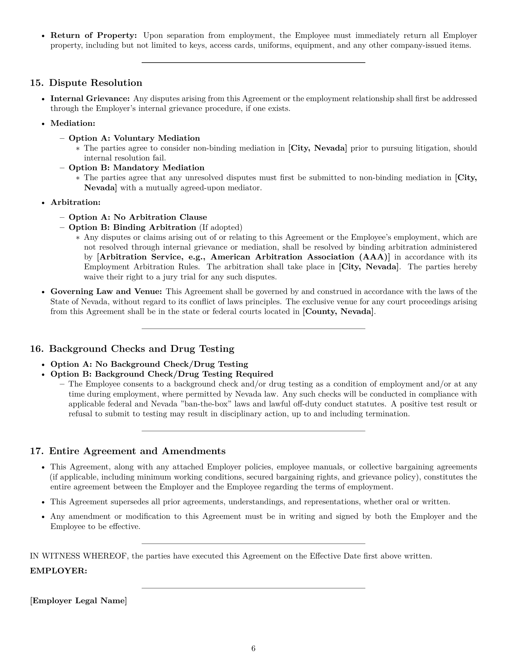 Preview page 6 of Pro Nevada janitor employment contract template