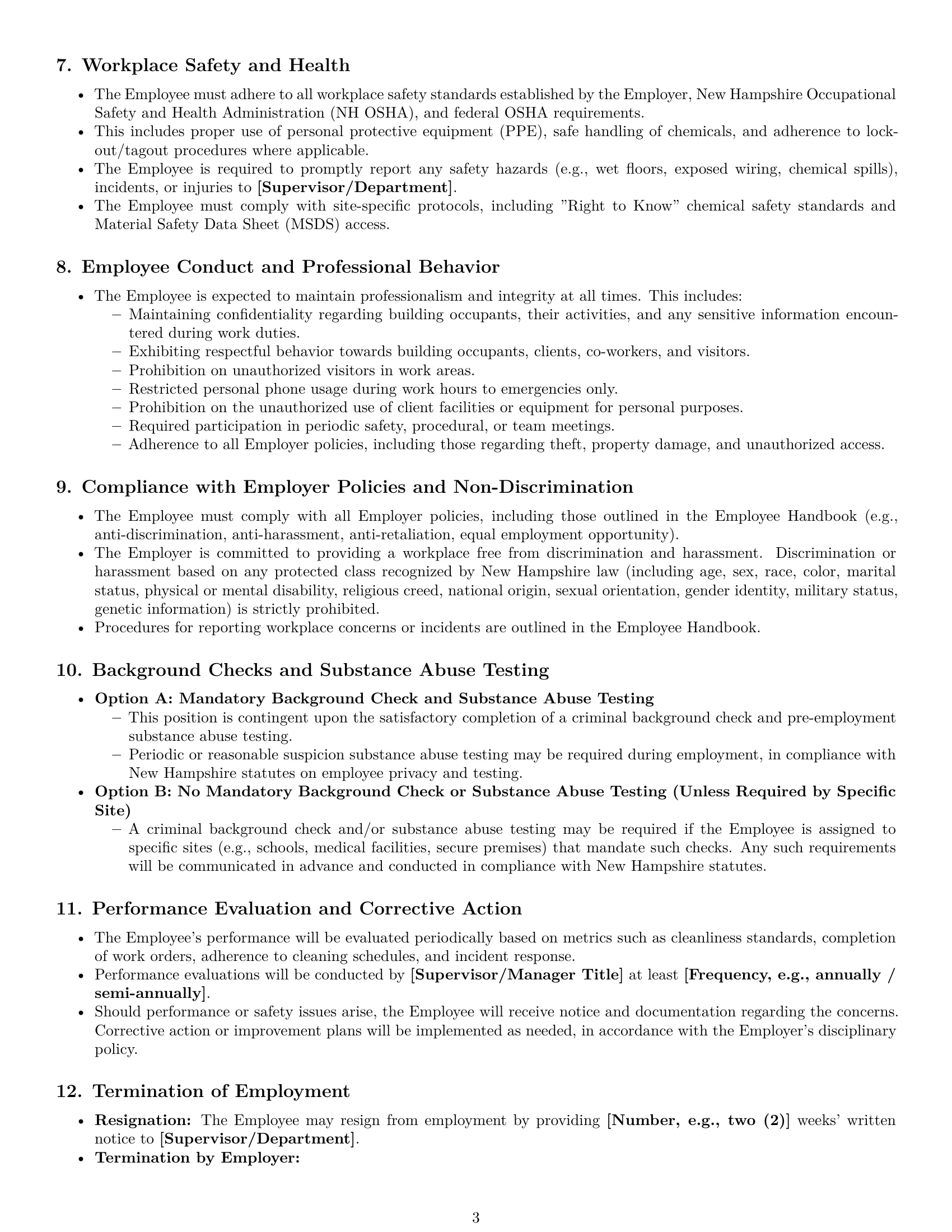 Preview page 3 of Pro New Hampshire janitor employment contract template