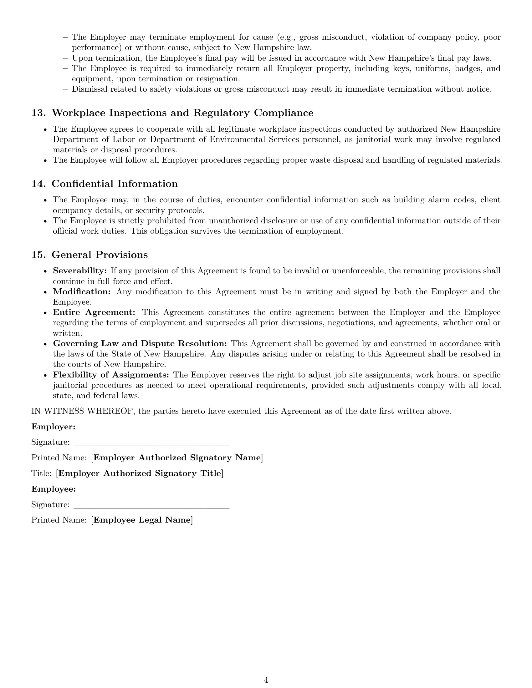 Preview page 4 of Pro New Hampshire janitor employment contract template