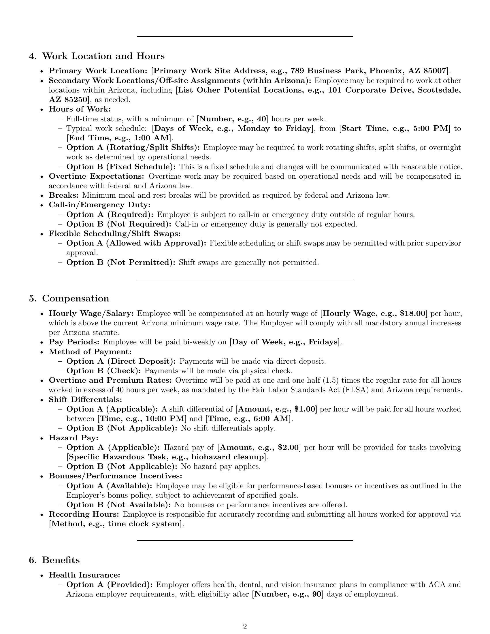 Preview page 2 of Pro Arizona janitor employment contract template