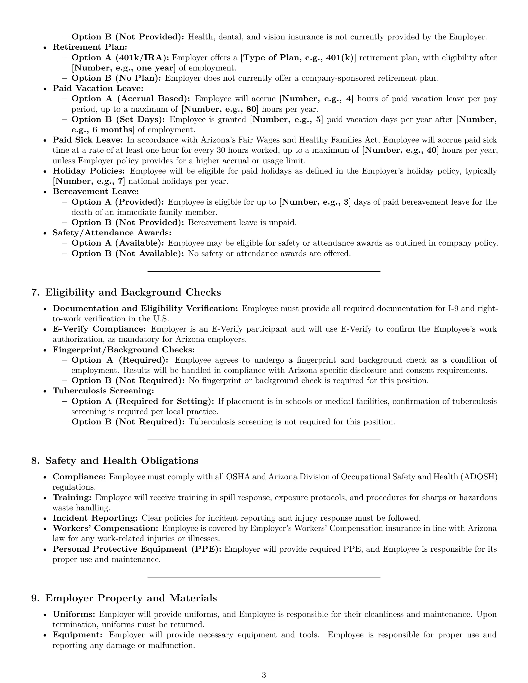 Preview page 3 of Pro Arizona janitor employment contract template