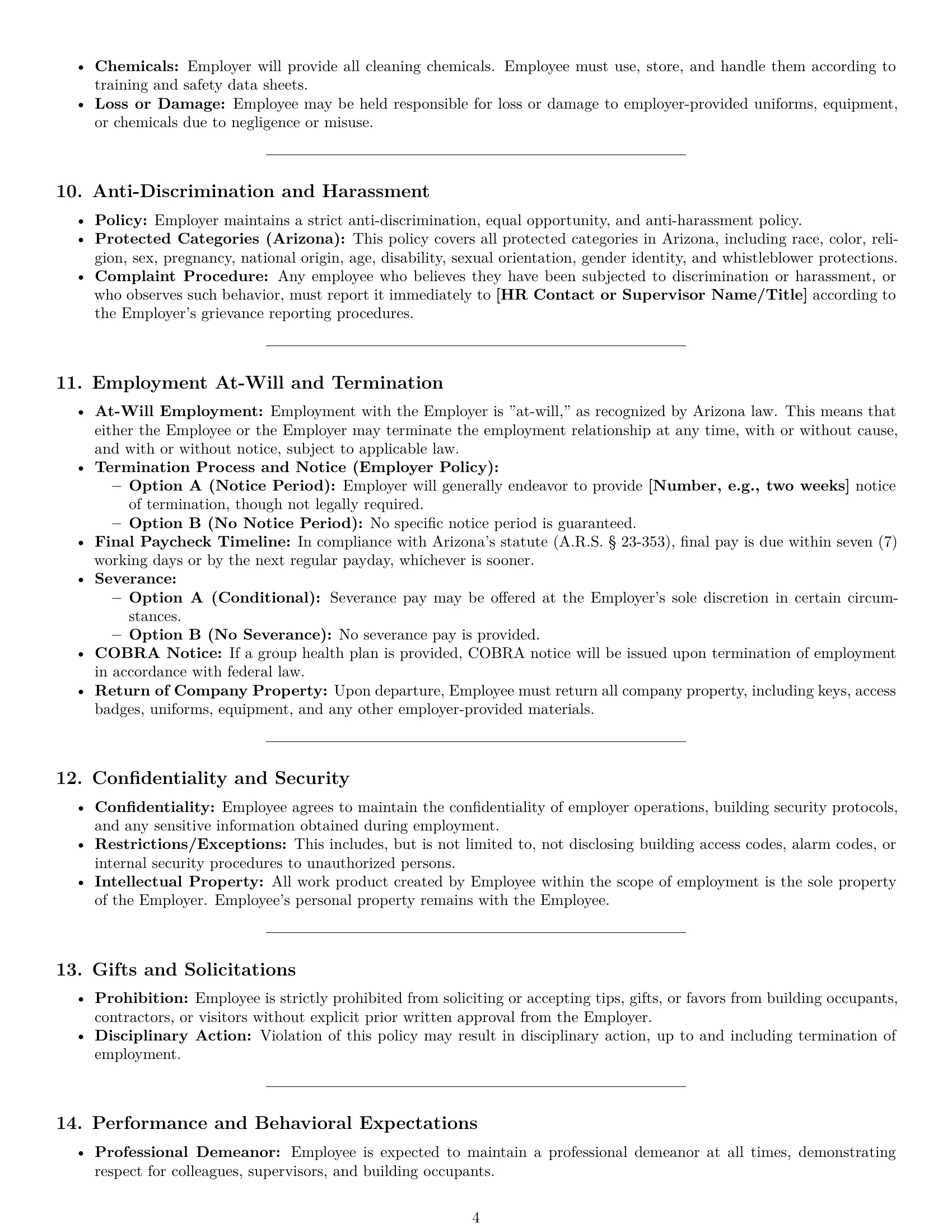 Preview page 4 of Pro Arizona janitor employment contract template