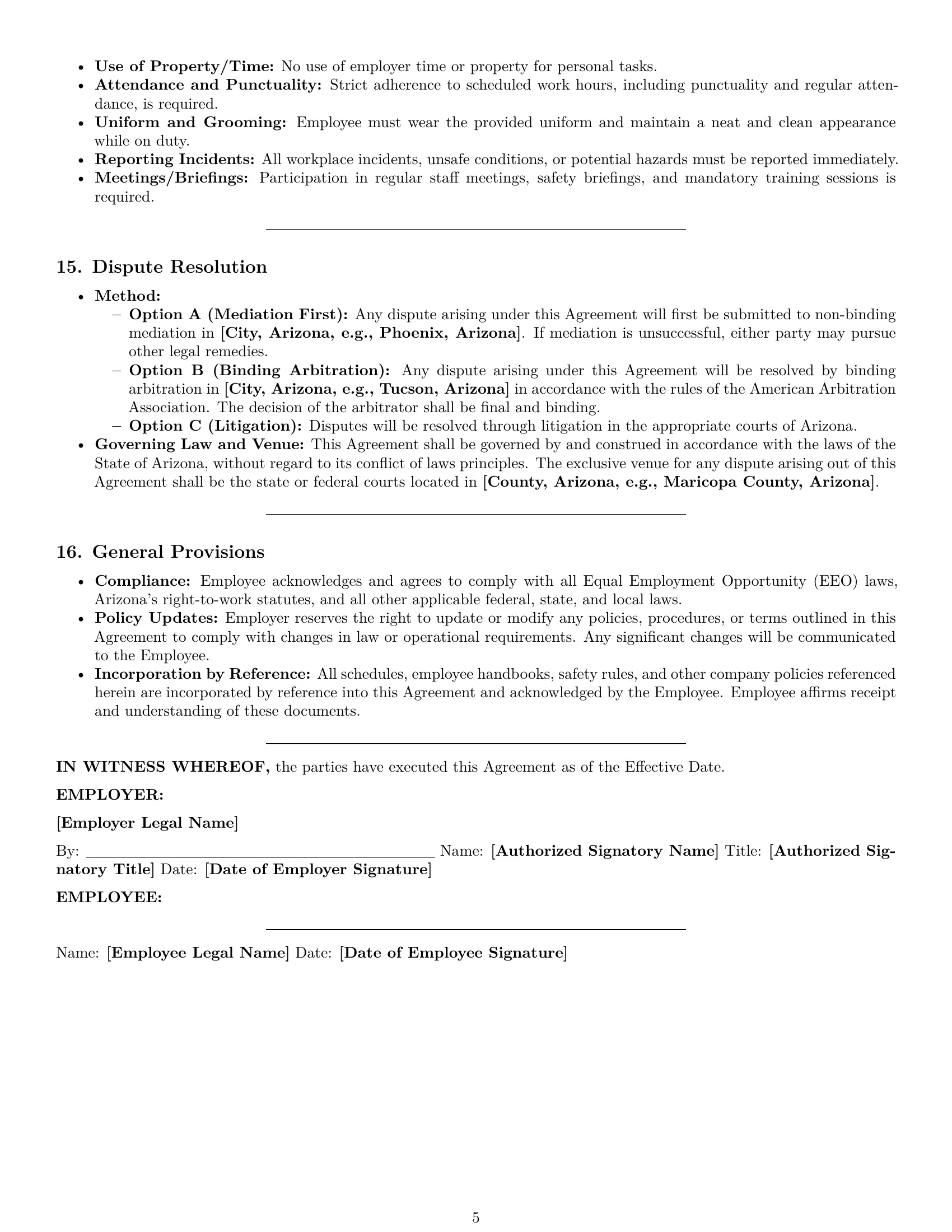 Preview page 5 of Pro Arizona janitor employment contract template