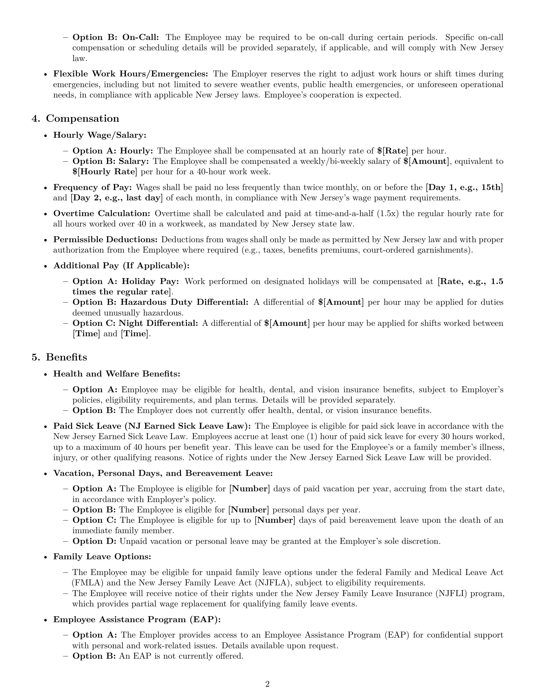 Preview page 2 of Pro New Jersey janitor employment contract template