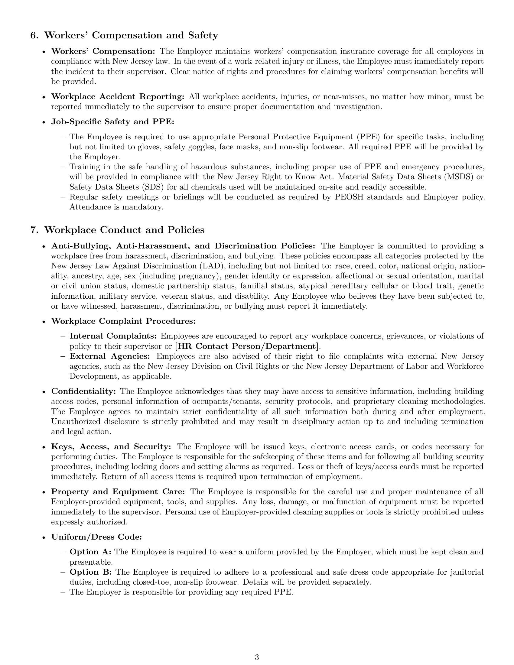 Preview page 3 of Pro New Jersey janitor employment contract template