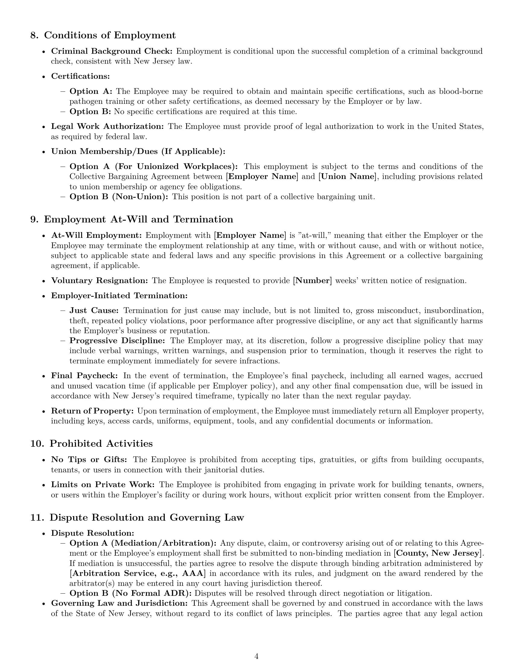 Preview page 4 of Pro New Jersey janitor employment contract template