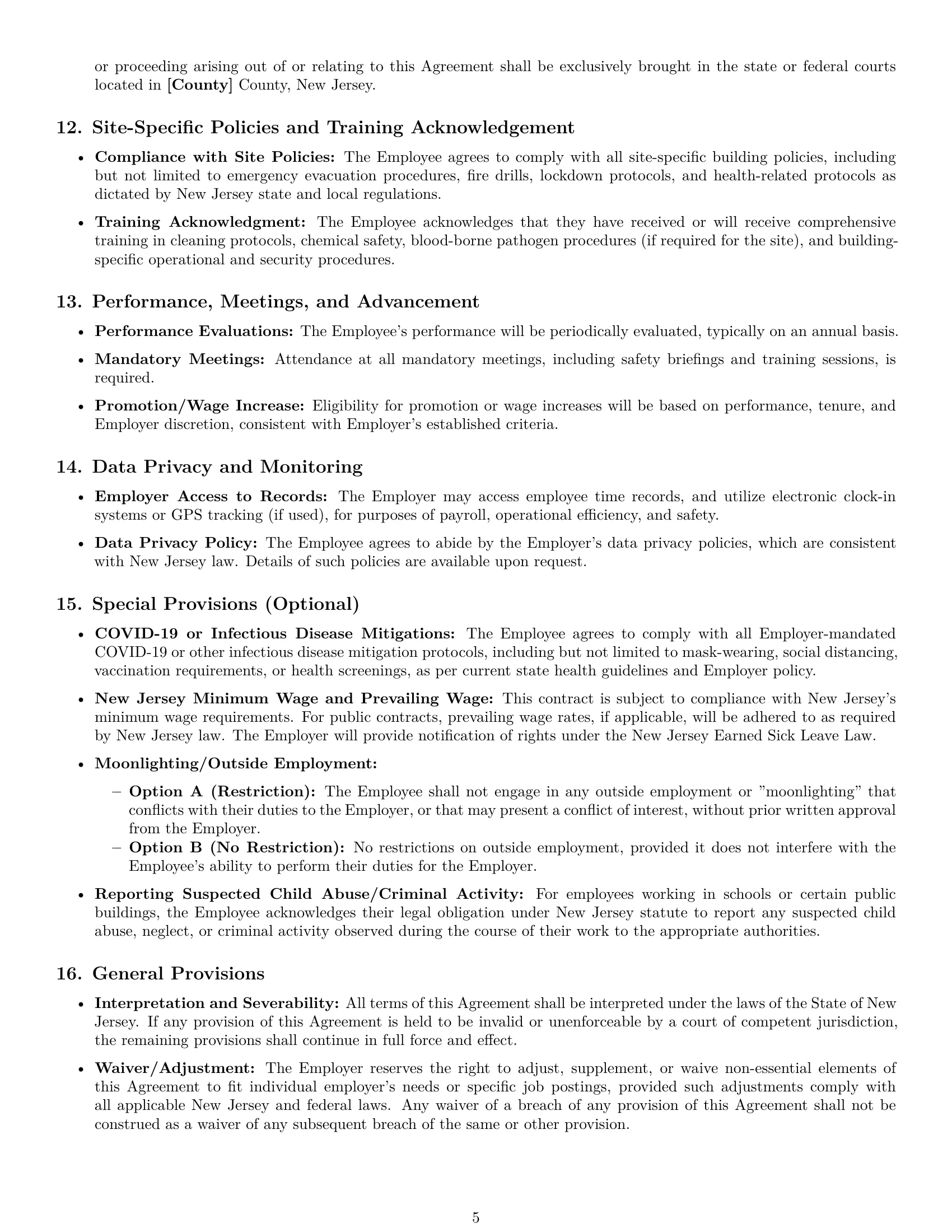 Preview page 5 of Pro New Jersey janitor employment contract template