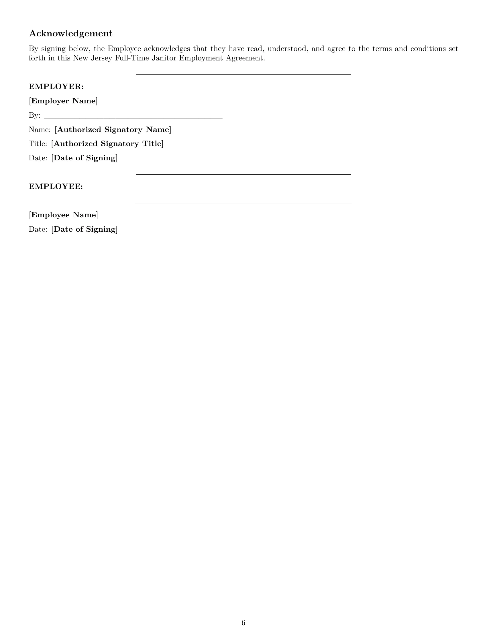 Preview page 6 of Pro New Jersey janitor employment contract template