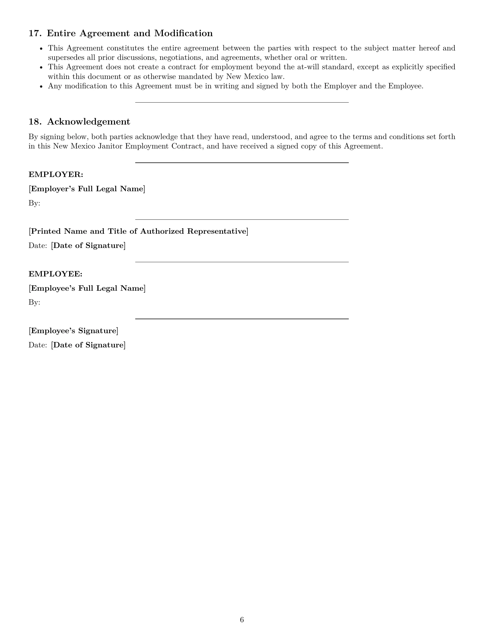 Preview page 6 of Pro New Mexico janitor employment contract template