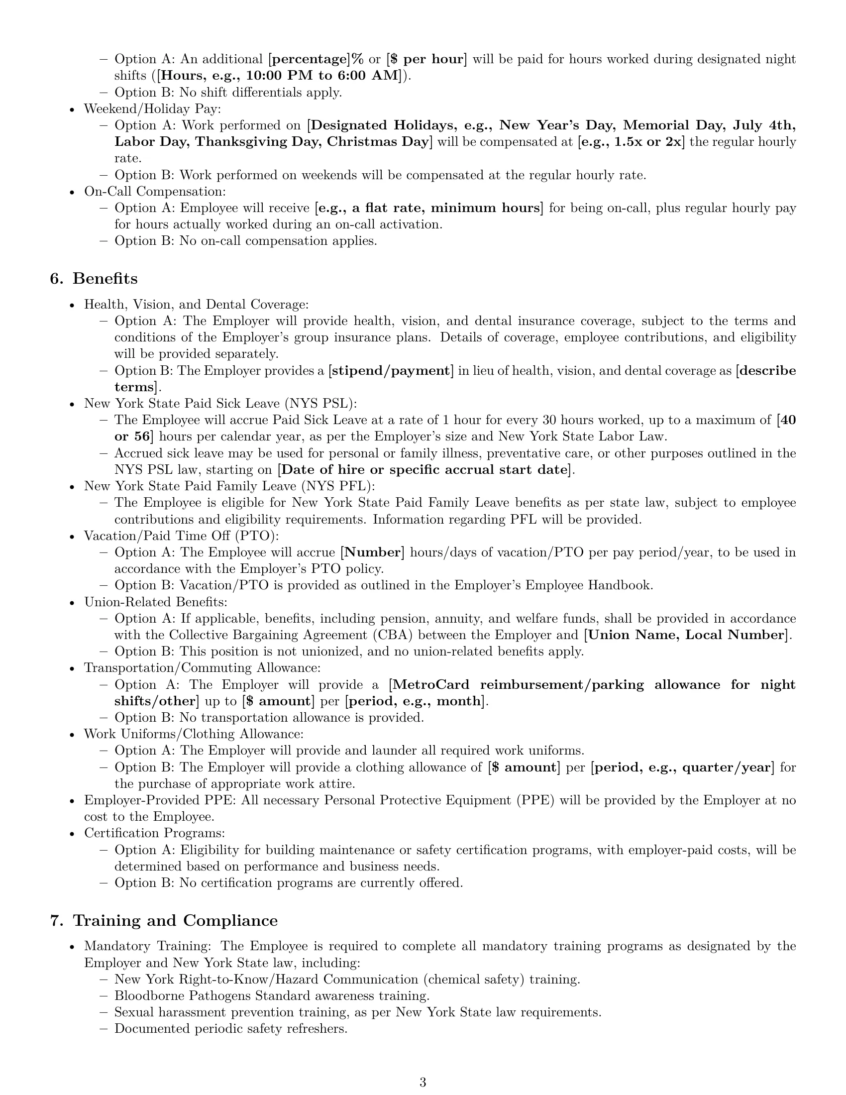 Preview page 3 of Pro New York janitor employment contract template