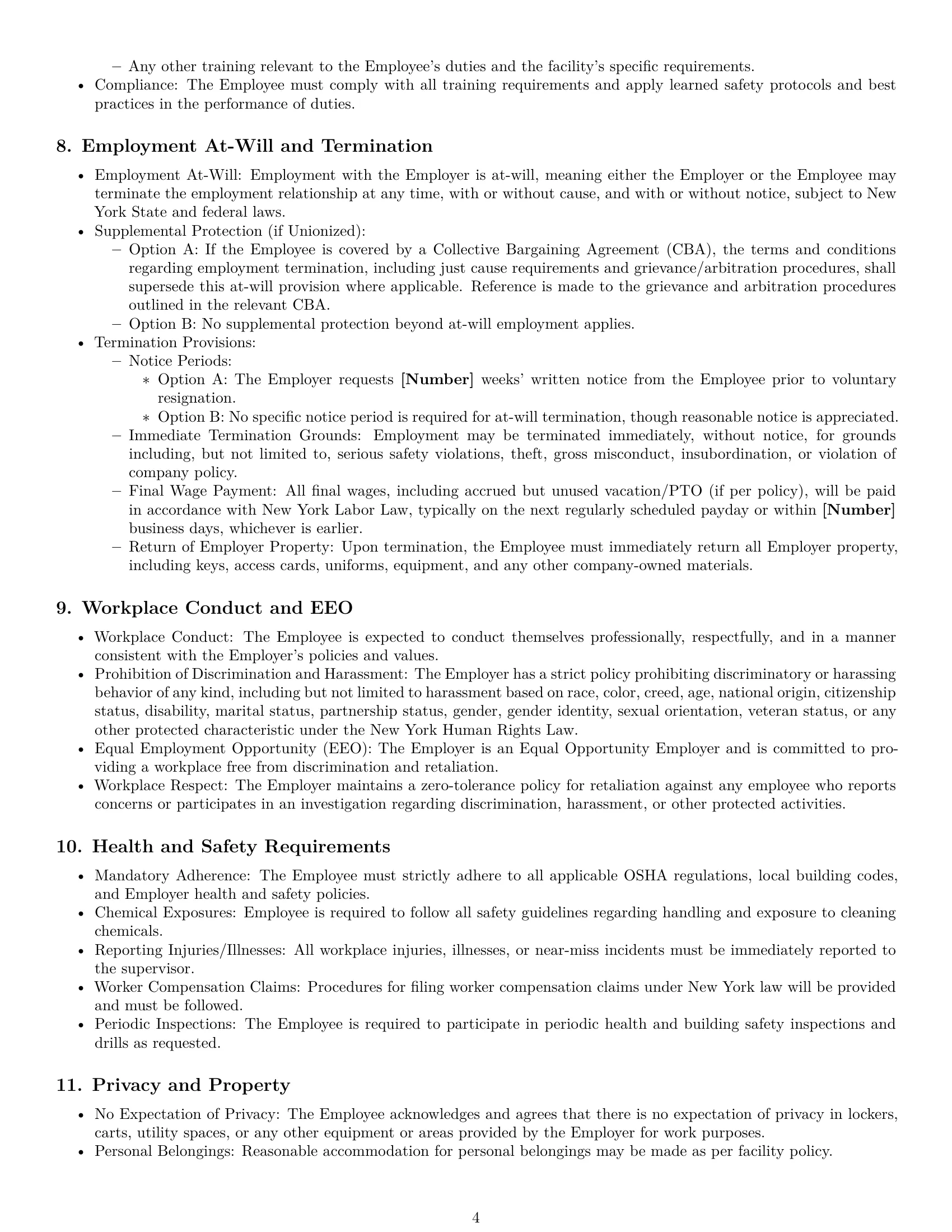 Preview page 4 of Pro New York janitor employment contract template