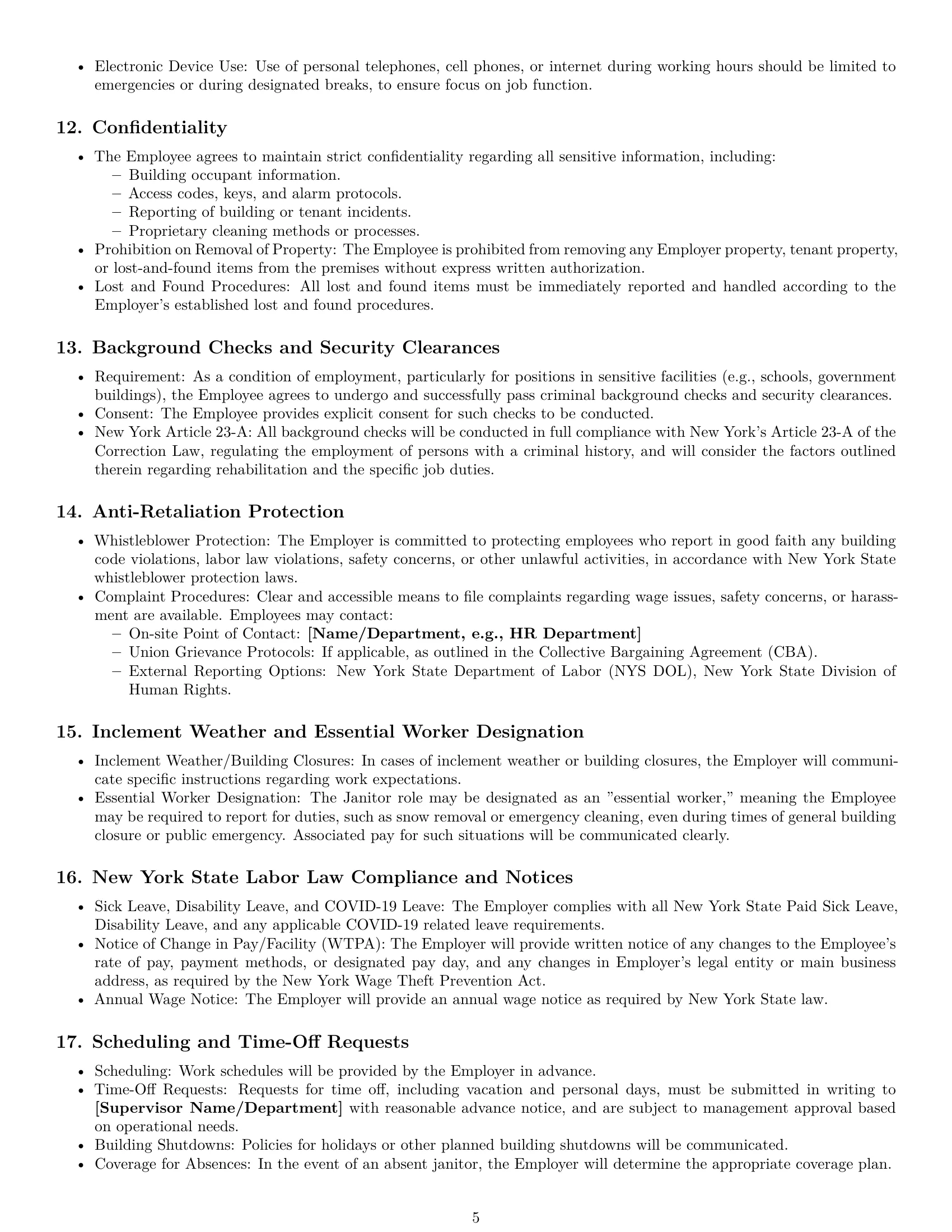 Preview page 5 of Pro New York janitor employment contract template