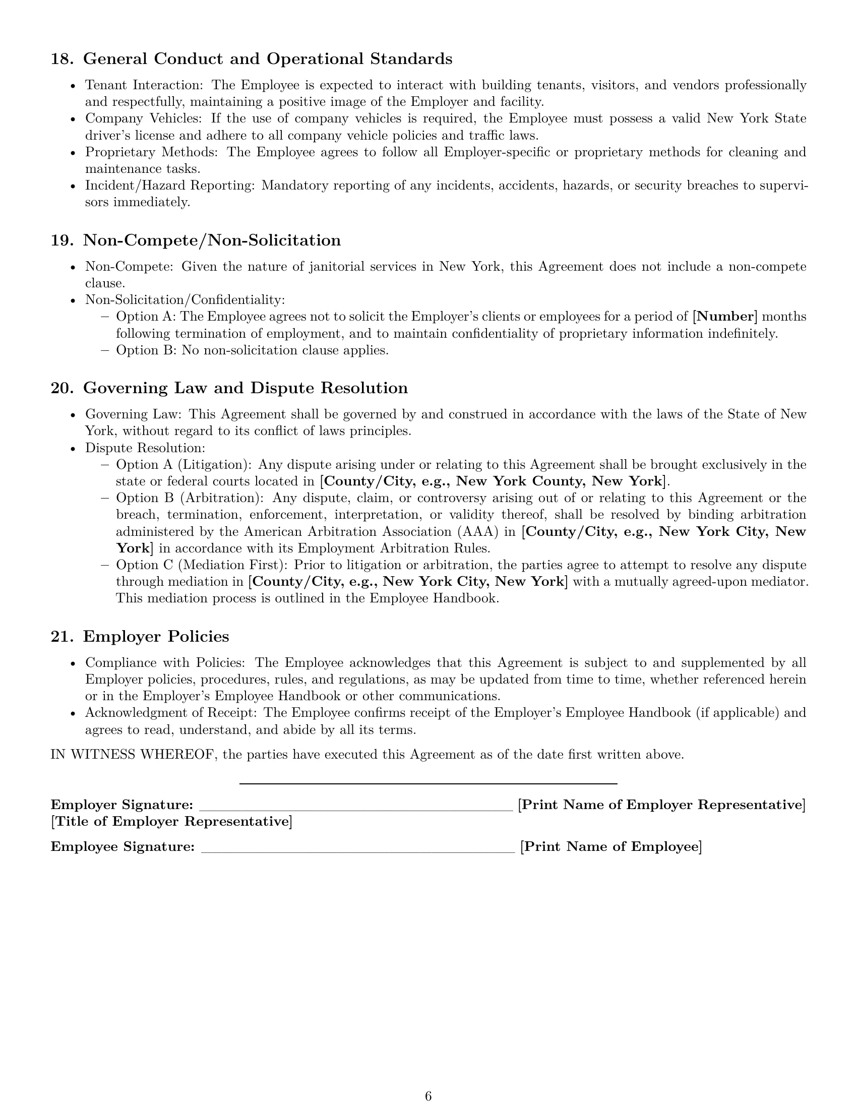 Preview page 6 of Pro New York janitor employment contract template
