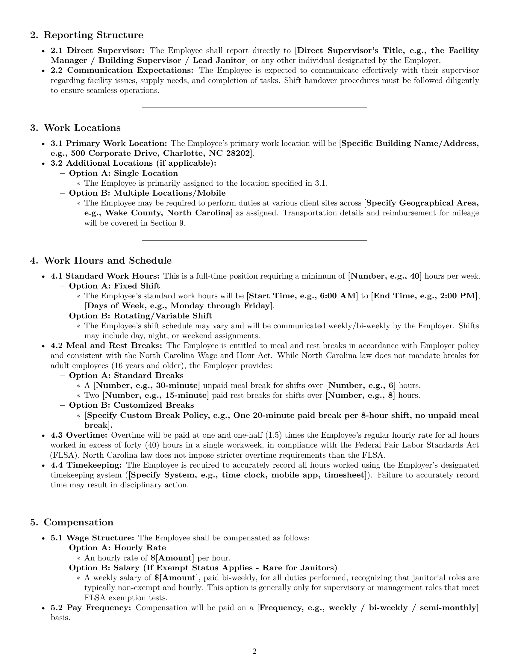 Preview page 2 of Pro North Carolina janitor employment contract template