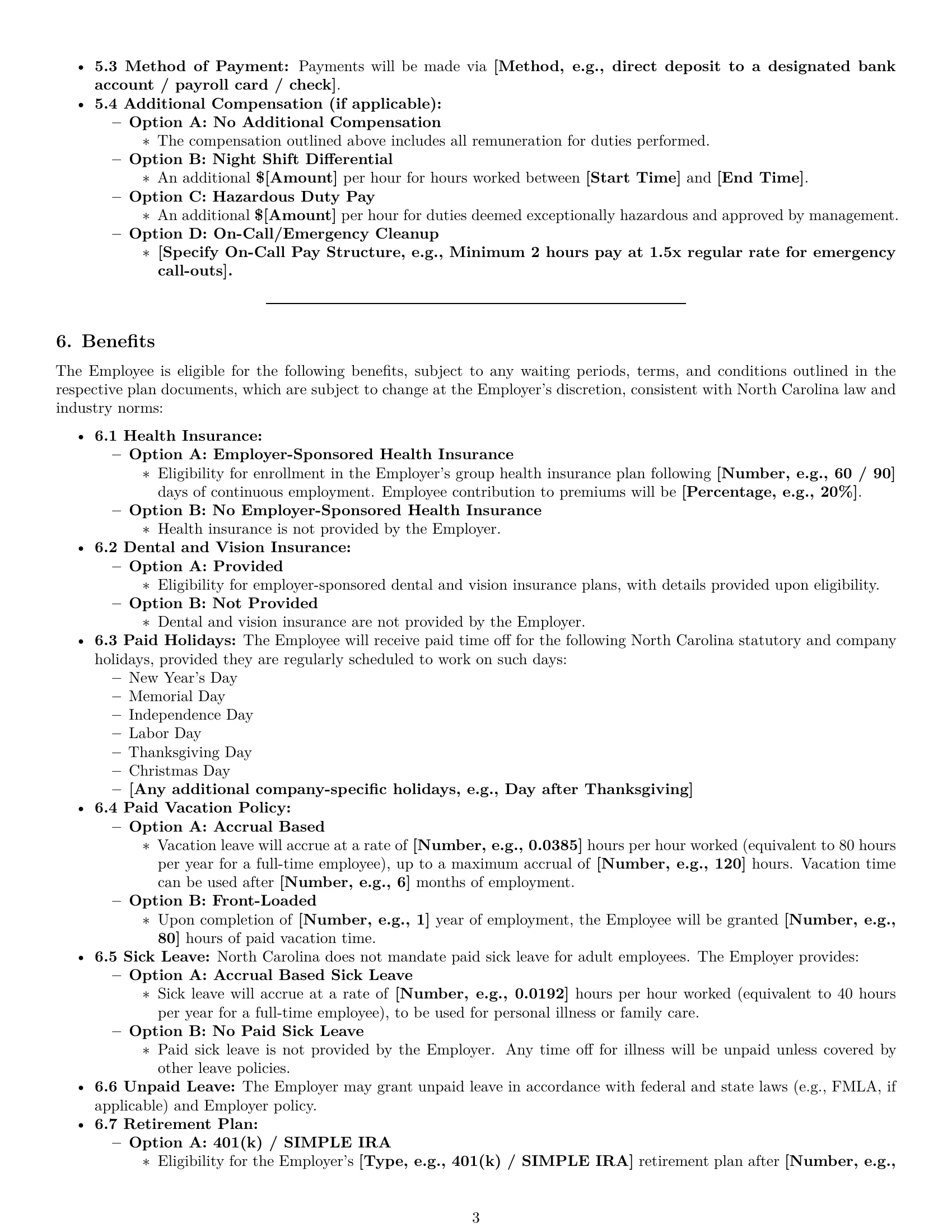Preview page 3 of Pro North Carolina janitor employment contract template