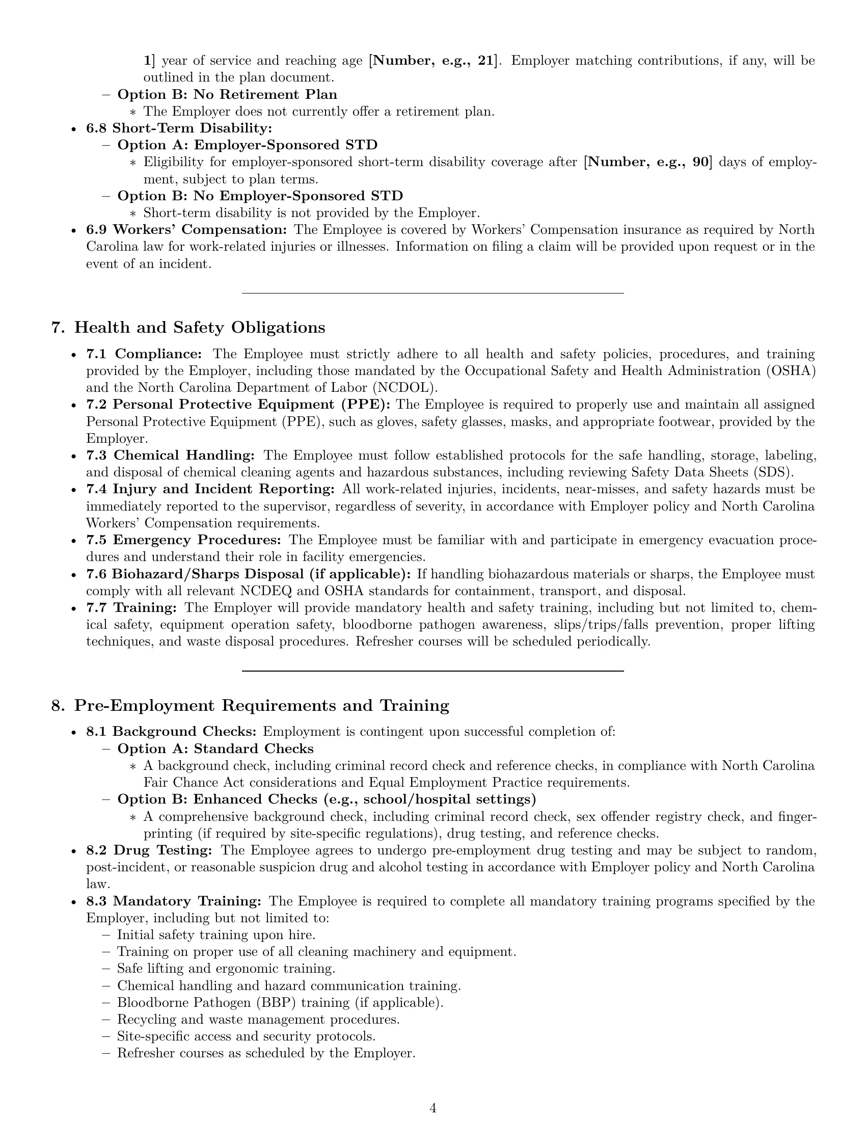 Preview page 4 of Pro North Carolina janitor employment contract template