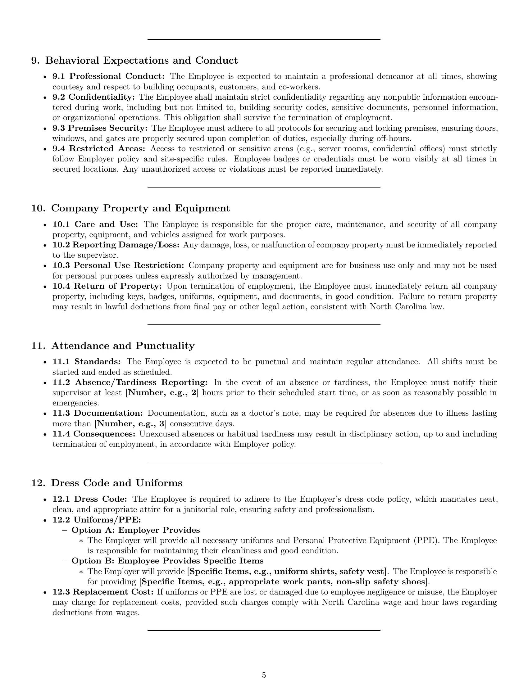 Preview page 5 of Pro North Carolina janitor employment contract template
