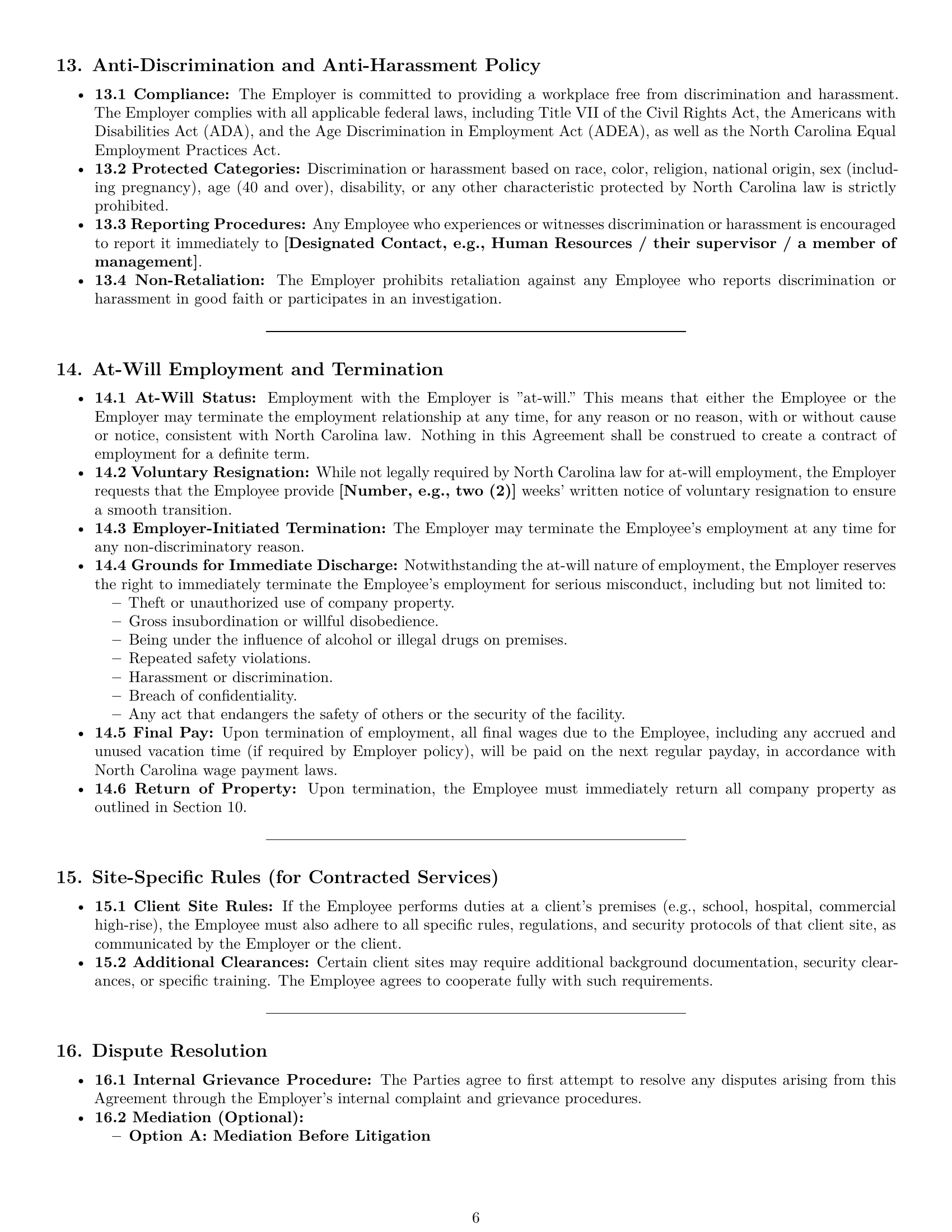Preview page 6 of Pro North Carolina janitor employment contract template