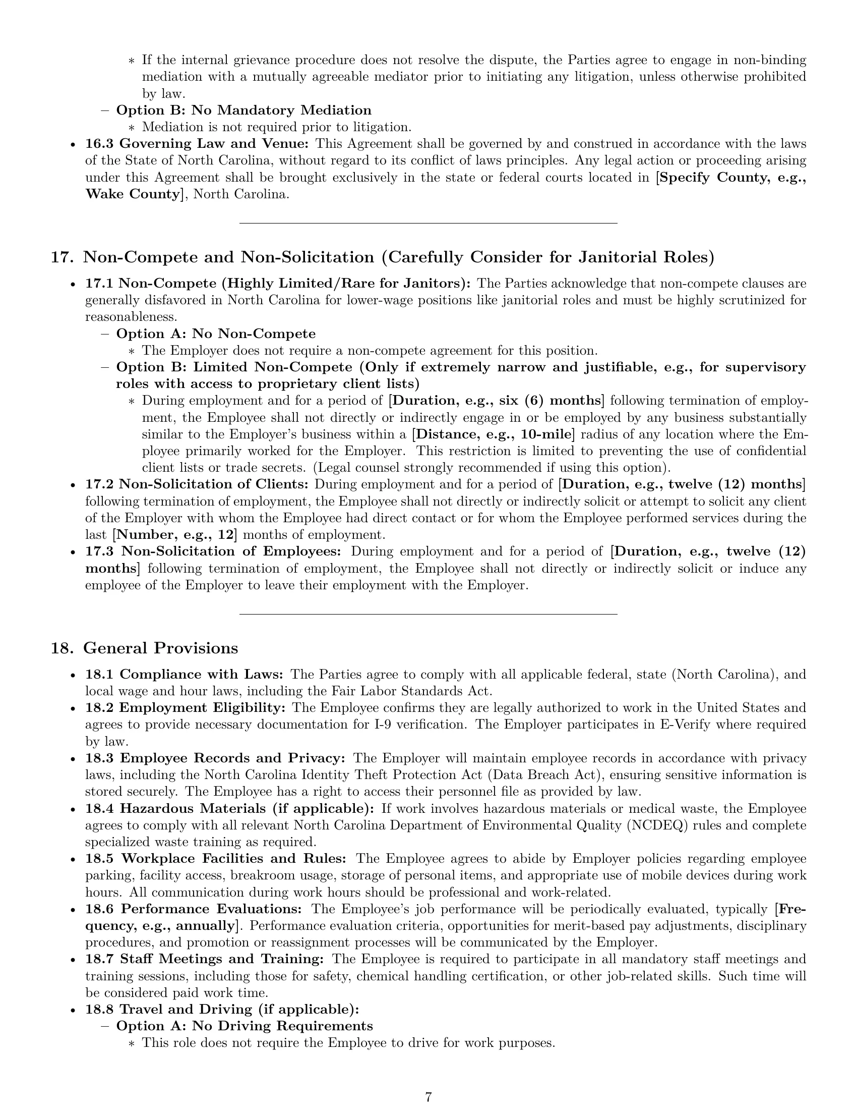 Preview page 7 of Pro North Carolina janitor employment contract template