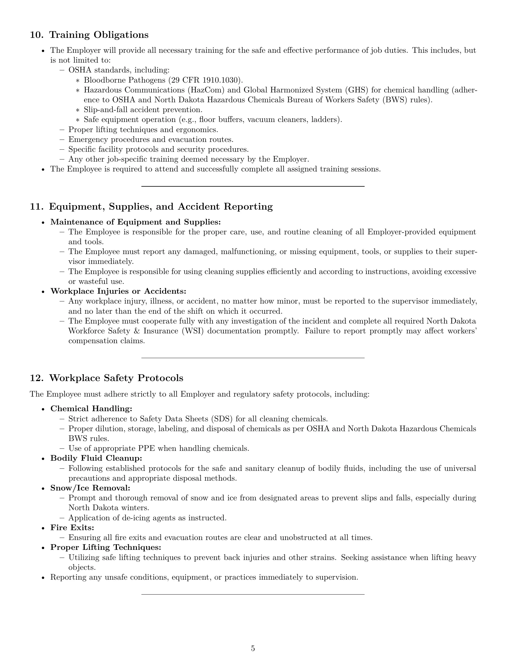 Preview page 5 of Pro North Dakota janitor employment contract template